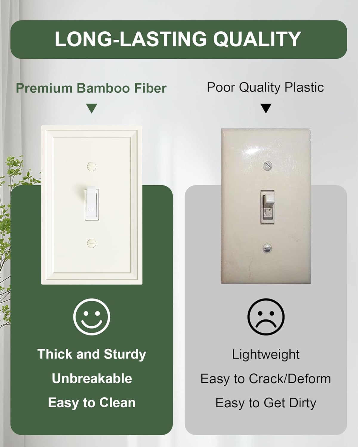 4-Pack Single Toggle Light Switch Covers Wall Plate, Light Almond Decorative Switch Plate Covers, 1 Gang Natural Bamboo Fiber Wall Plate, Corrosion Resistant