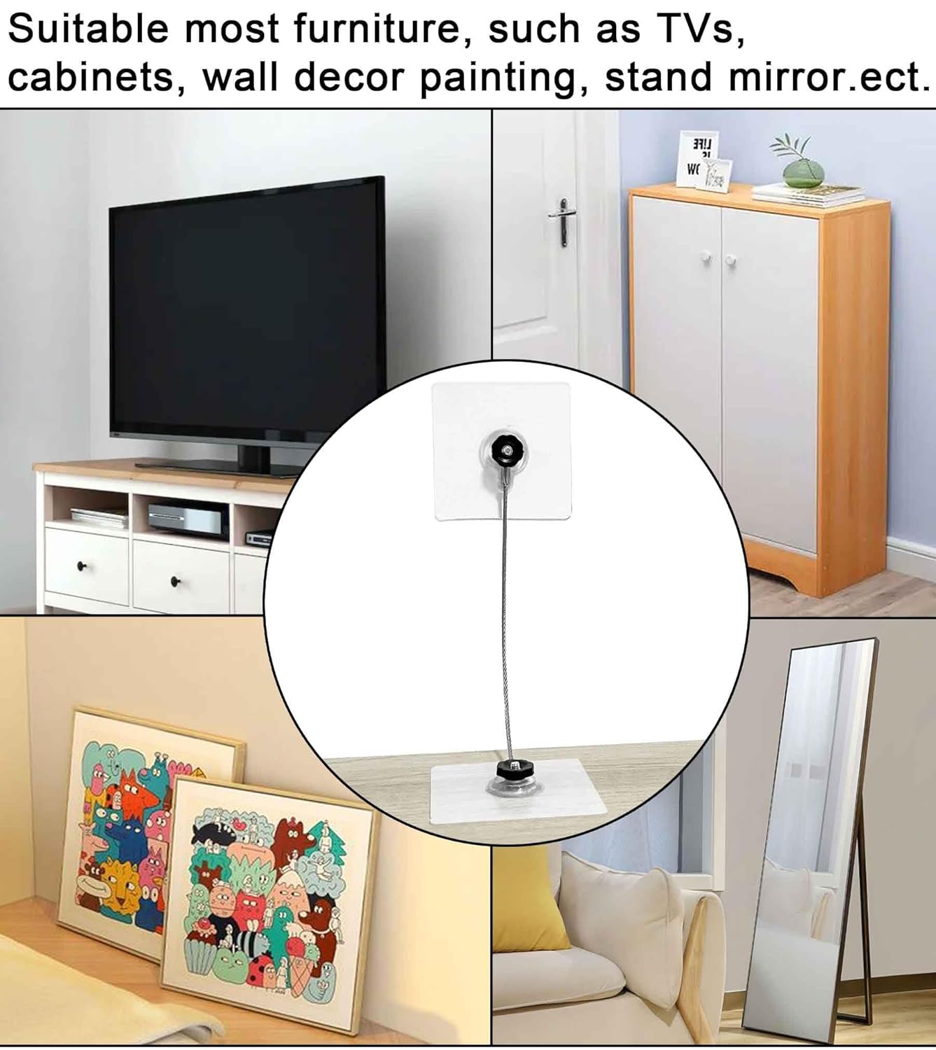 14 inches Stainless Steel Furniture Straps for Baby Proofing, No-Drill Furniture Anchors Earthquake Straps, Prevent Falling and Anti Tip TV Safety Straps, 6 Pcs