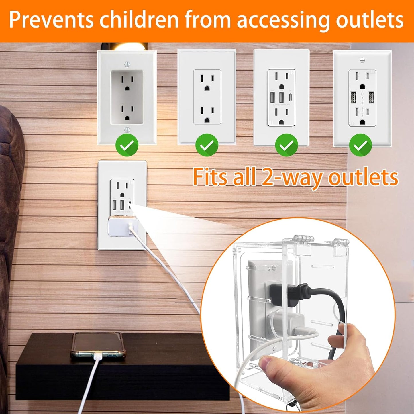 Baby Safety Outlet Cover Box, Outlet Covers, Plug Covers for Electrical Outlets, Socket Covers for Outlets Fit 5.9