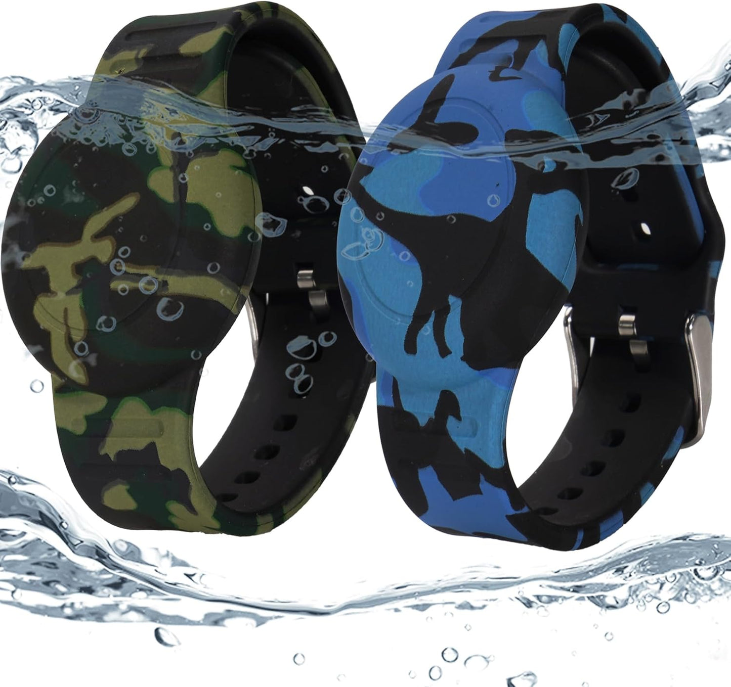 2 Pack Waterproof Bracelet for AirTag Kids, Hidden Printed Wristband for Apple Air Tag, Silicone Holder for AirTag GPS Tracker Case for Band for Child Toddler, Secure Anti-Lost Protection(Camouflage)