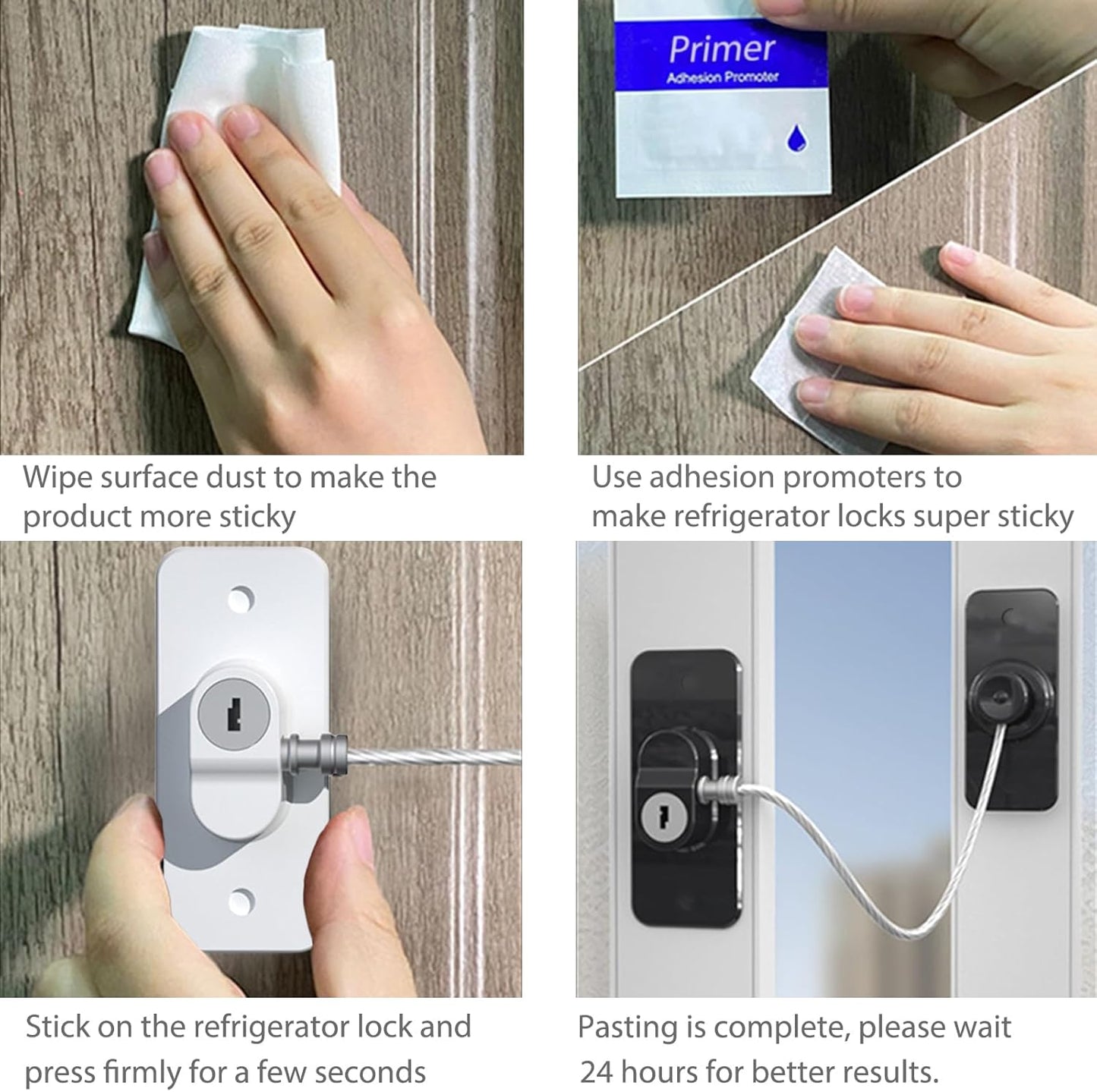 Fridge Lock (4 Pack),Refrigerator Lock with Keys,for Fridge, Cabinet Locks, Drawers, Dishwasher, Toilet and Child Safety Cabinet Locks, Traceless Adhesive No Drilling (White)