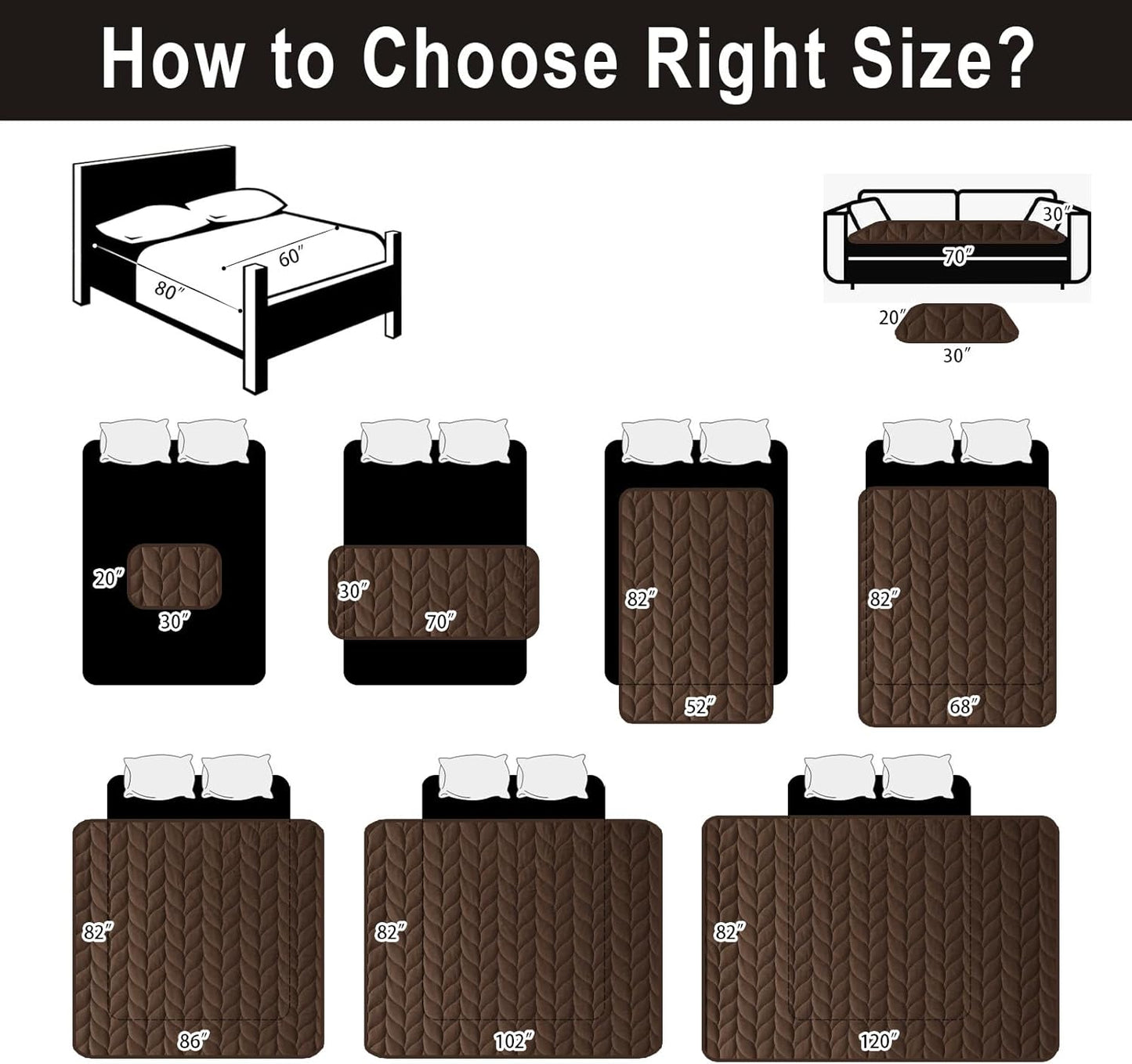100% Waterproof Dog Bed Cover, 30x70inch Brown Sofa Cover Anti-Slip, Reusable Changing Pad, Washable Camping Mat for Pets/Kids/Adult/Dog/Cat,Geometric Embroidery Blanket 2024 New