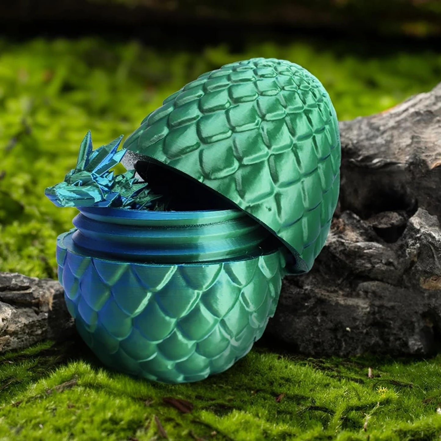 3D Printed Dragon Eggs with Dragon Inside Fidget Toys Full Articulated Dragon Crystal Dragon with Dragon Egg, Home Office Decor Executive Desk Toys Posable Flexible Crystal Dragon Toys (Laser-Green)