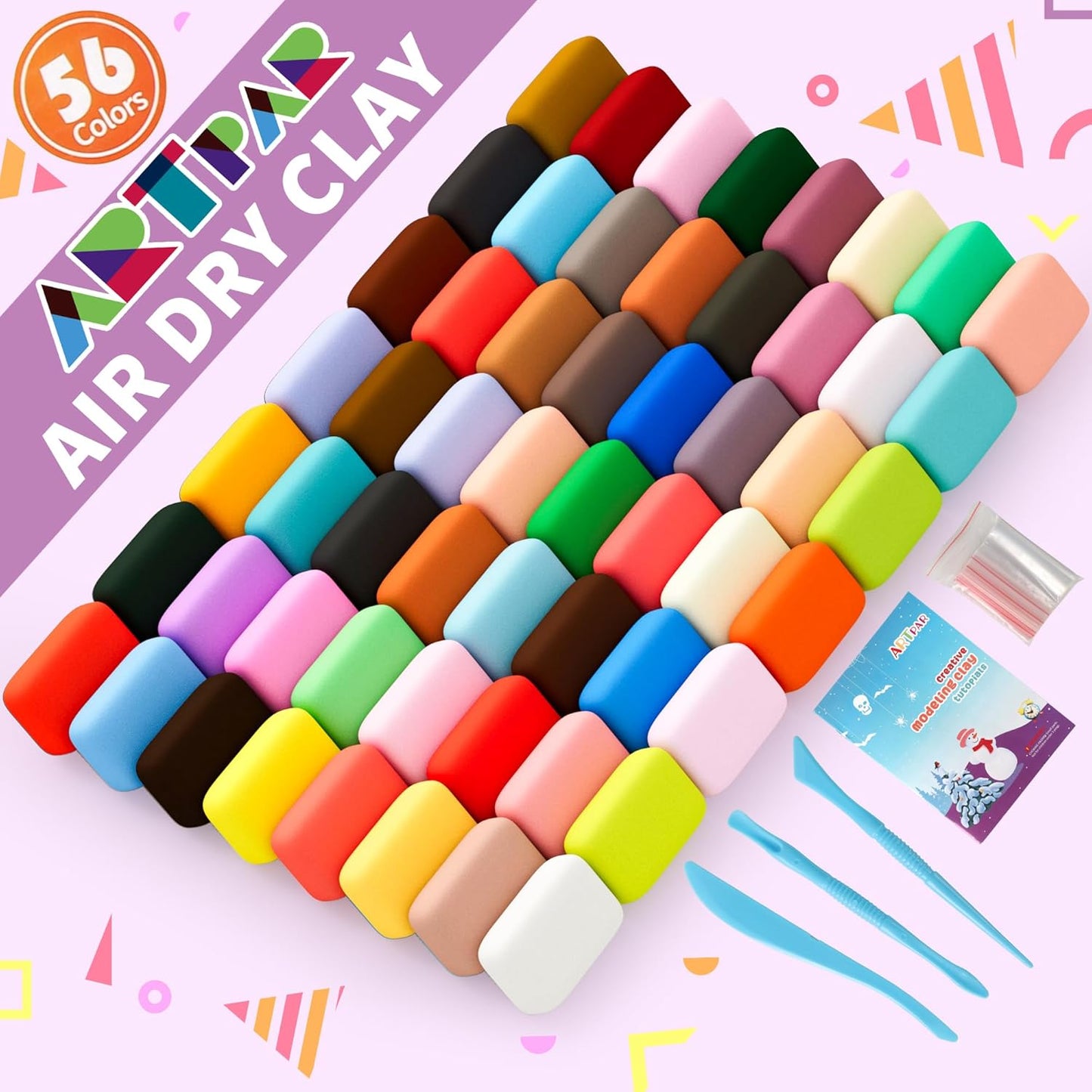 Air Dry Clay Kit,56 Colors Modeling Magic Clay for Kids,DIY Classroom Bulk Starter Sculpting Kit, Soft & Ultra Light, Art and Crafts Party Favors for Boys Girls Kids 3-12