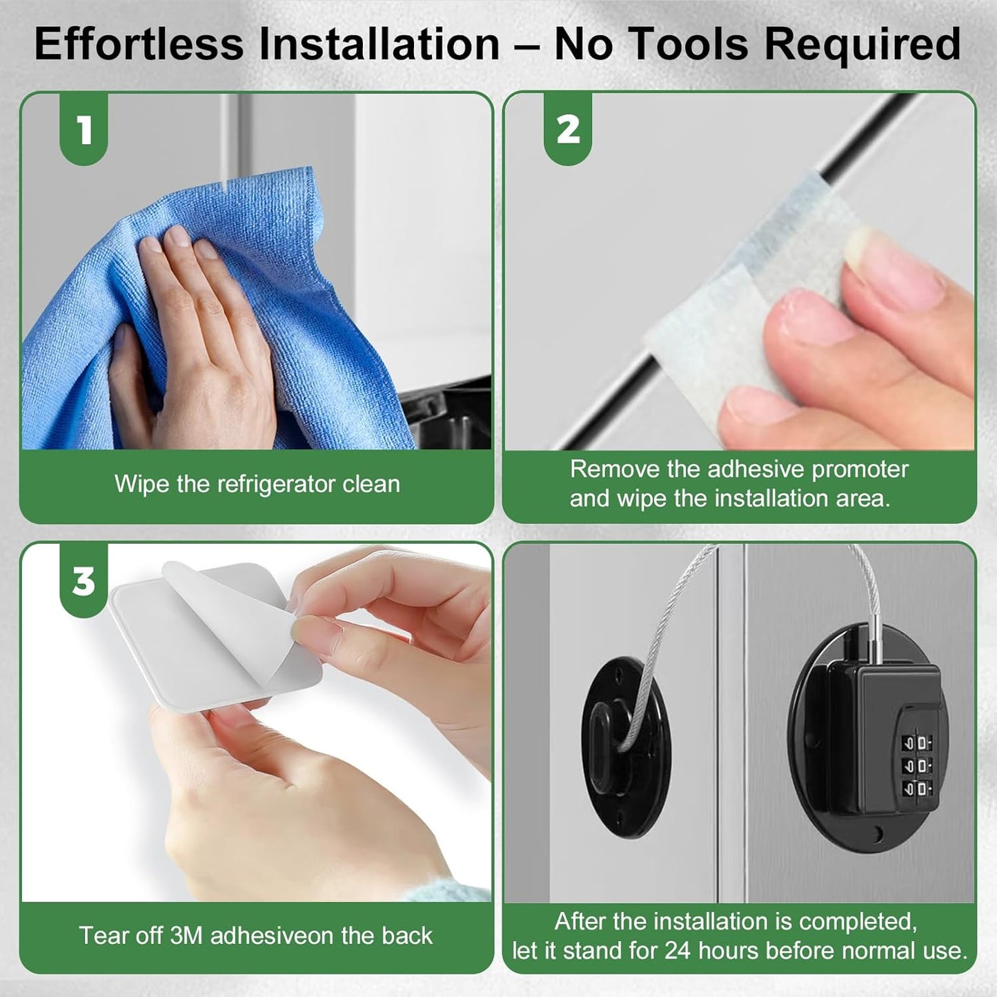 Heavy Duty Combination Refrigerator Lock (2 Pack) - Fridge Lock for Fridge, Cabinets, Drawers, Window and Cabinet Locks Baby Proofing, Strong Non-Marking Adhesive No Drilling (Black)