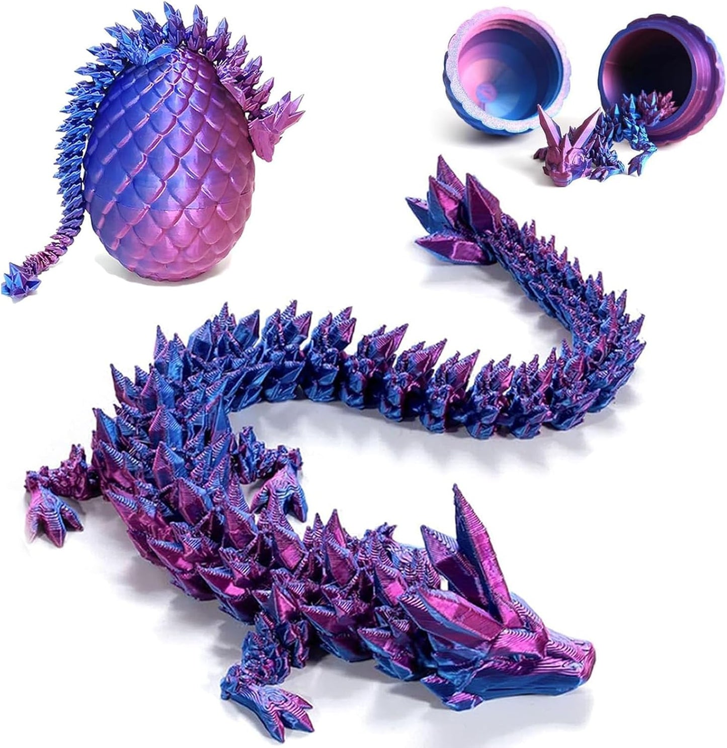 3D Printed Dragon Eggs with Dragon Inside, Articulated Crystal Dragon in Egg, Executive Dragon Fidget Desk Toys for Gifts, Home Office Decor (Purple)