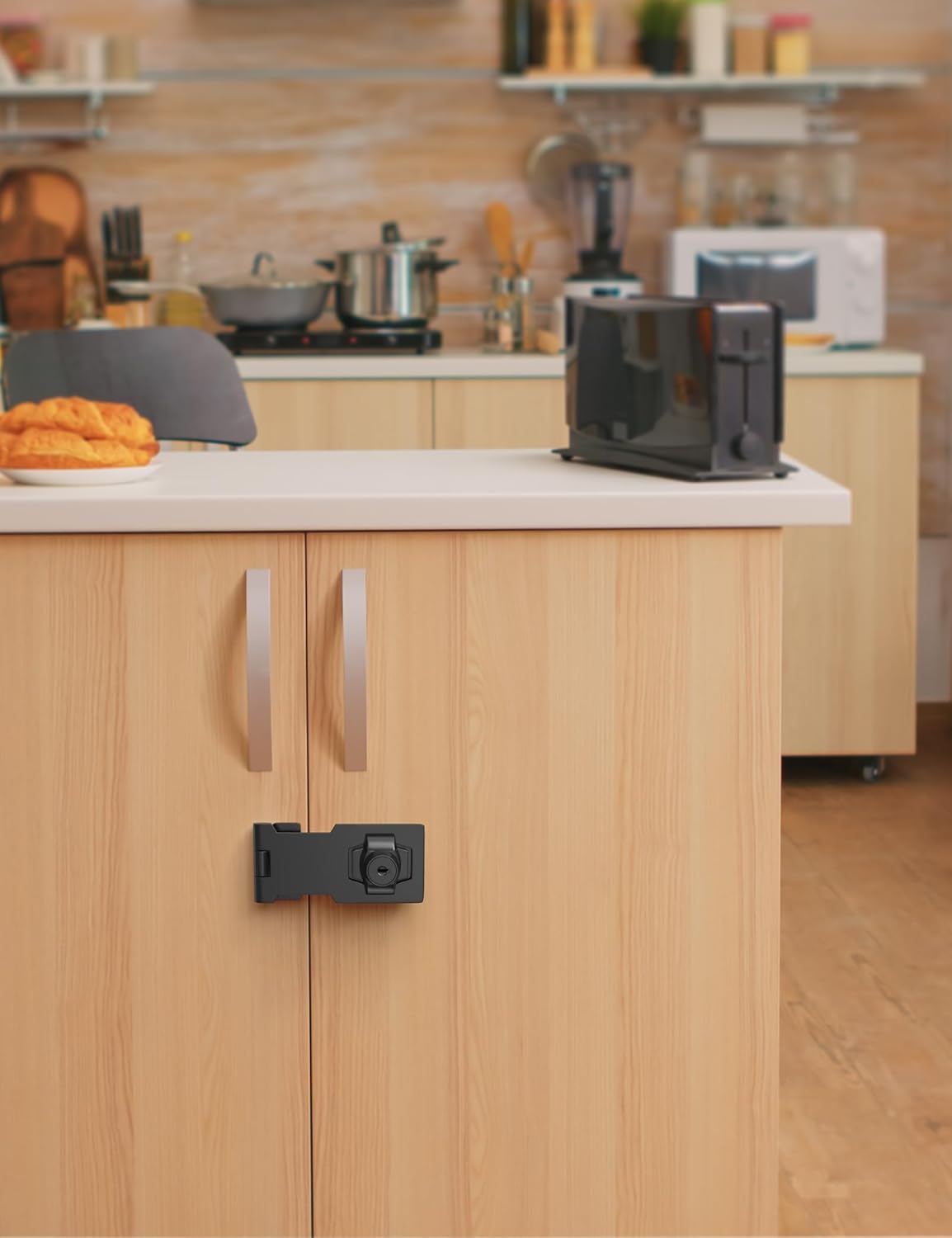 2.5 Inch Keyed Hasp Lock for Cabinets & Small Doors, Twist Knob Design, Heavy Duty Zinc Alloy with Chrome-Plated Iron, Includes Keys & Screws - Black, 2 Pack