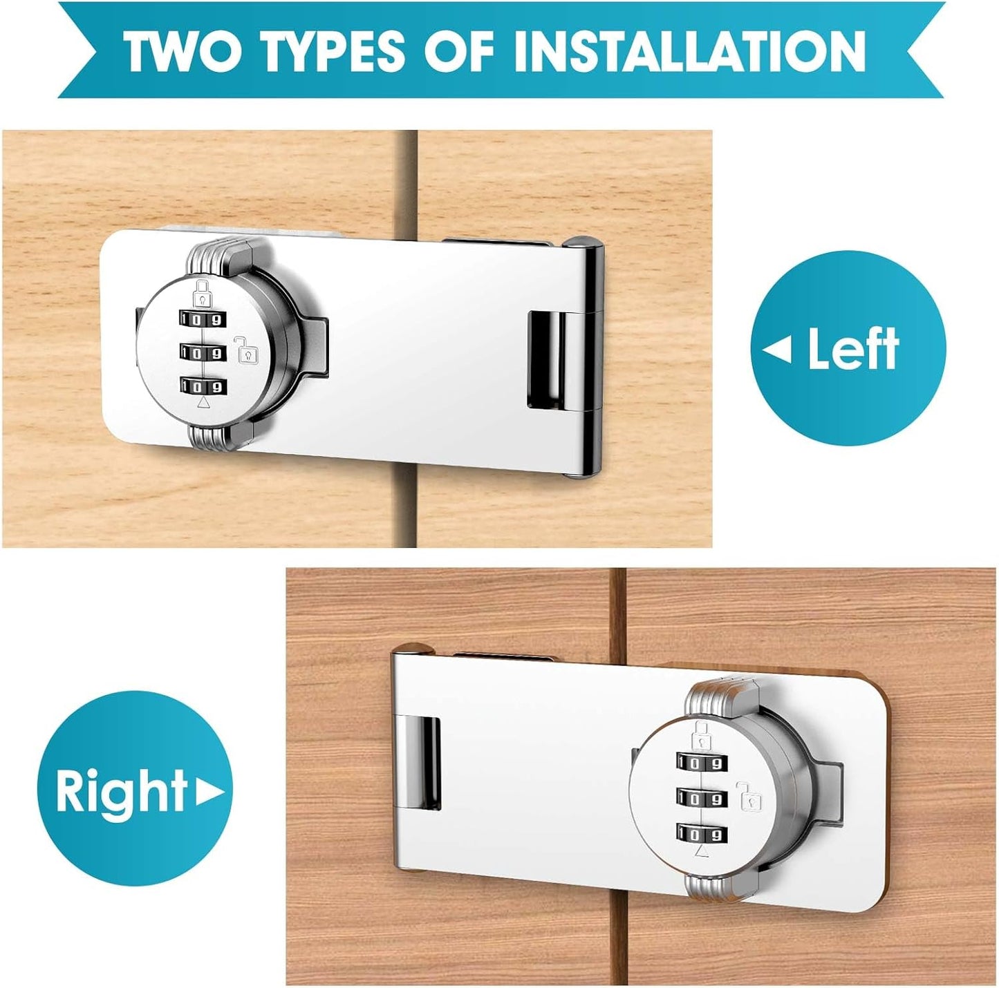 4.5 in Mechanical Combination Swing Hasp Lock, Combination Cabinet Lock, Small Door Security Latch for Cabinets, Drawers, Closets, Storage Cabinets and Barn Doors (Silver-1pc)