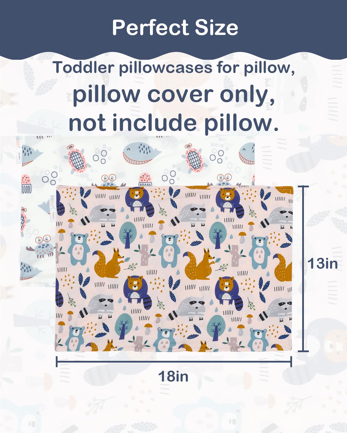 ALVABABY Toddler Pillowcases Stretchy Soft Kids Pillow Cover 2 Pack Fit 13"x 18" or 12"x16" Envelope for Girl Boy Sleepy Travel 2TPE25A