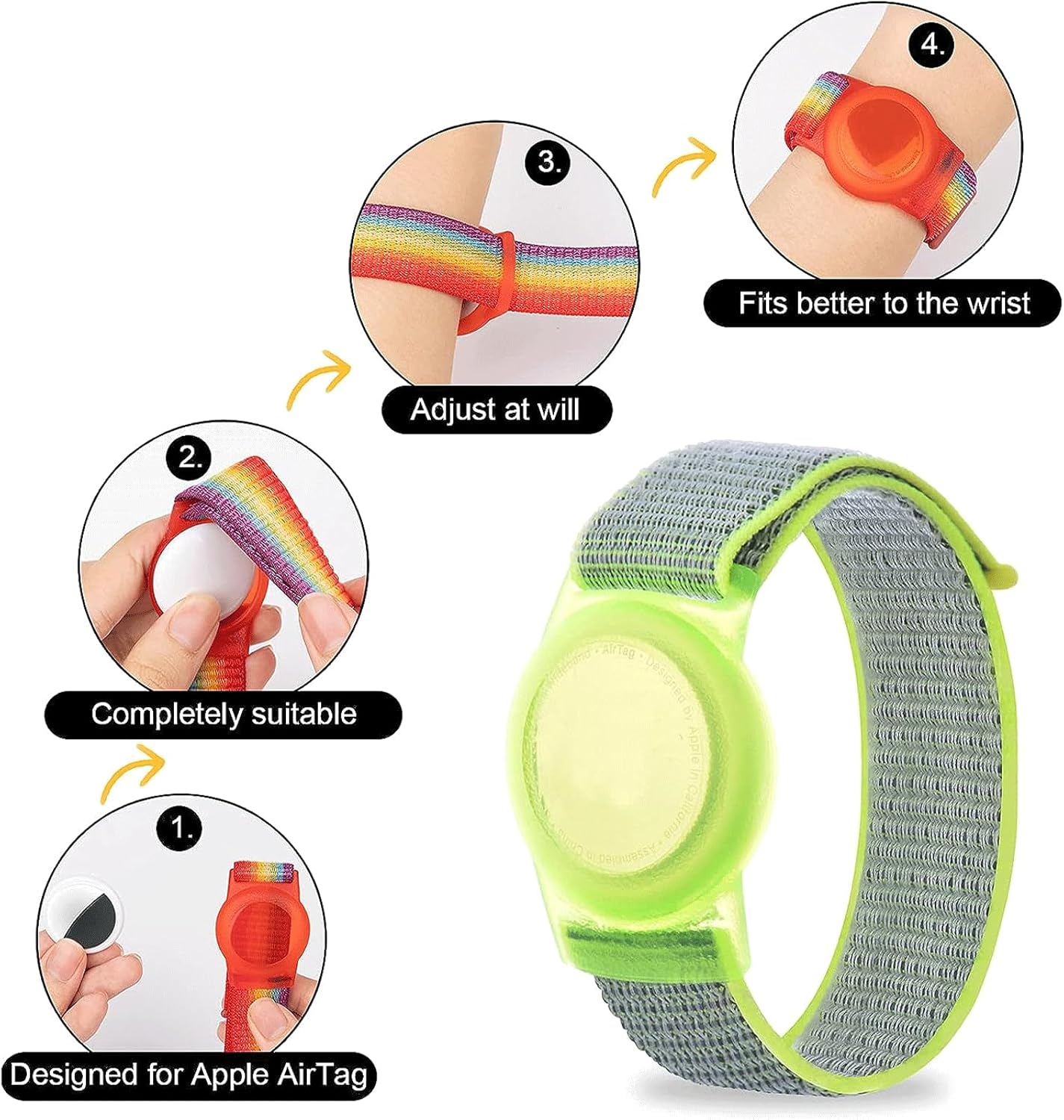 2 Pack AirTag Bracelet for Kids, Apple Air Tag Protective Cover with Nylon Wristband, Anti Lost GPS Trackers Case Cover Elastic Watch Band for Toddlers Girls Boys Elders (Blue,Green)