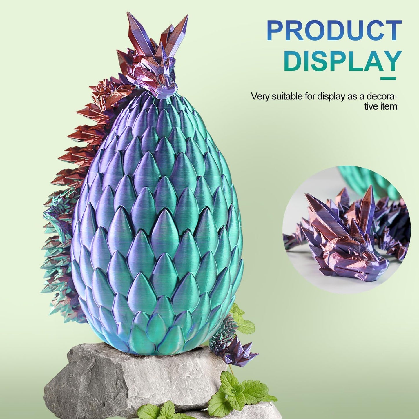 3D Printed Dragon with Dragon Egg 16.5'' Articulated Dragon Crystal Dragon Fidget Dragon Egg Toys Executive Desk Toys (Green, Dragon Only)