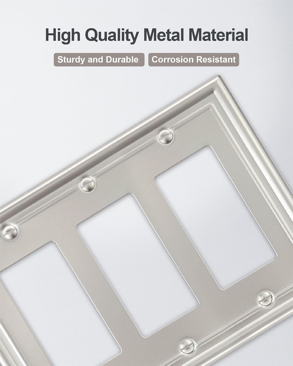 2-Pack Triple Decorator Wall Plate, 3 Gang Wall Plate for GFCI Outlet, Dimmer Switch, Receptacle Cover, Satin Nickel, 6.77 * 4.88, Midsize