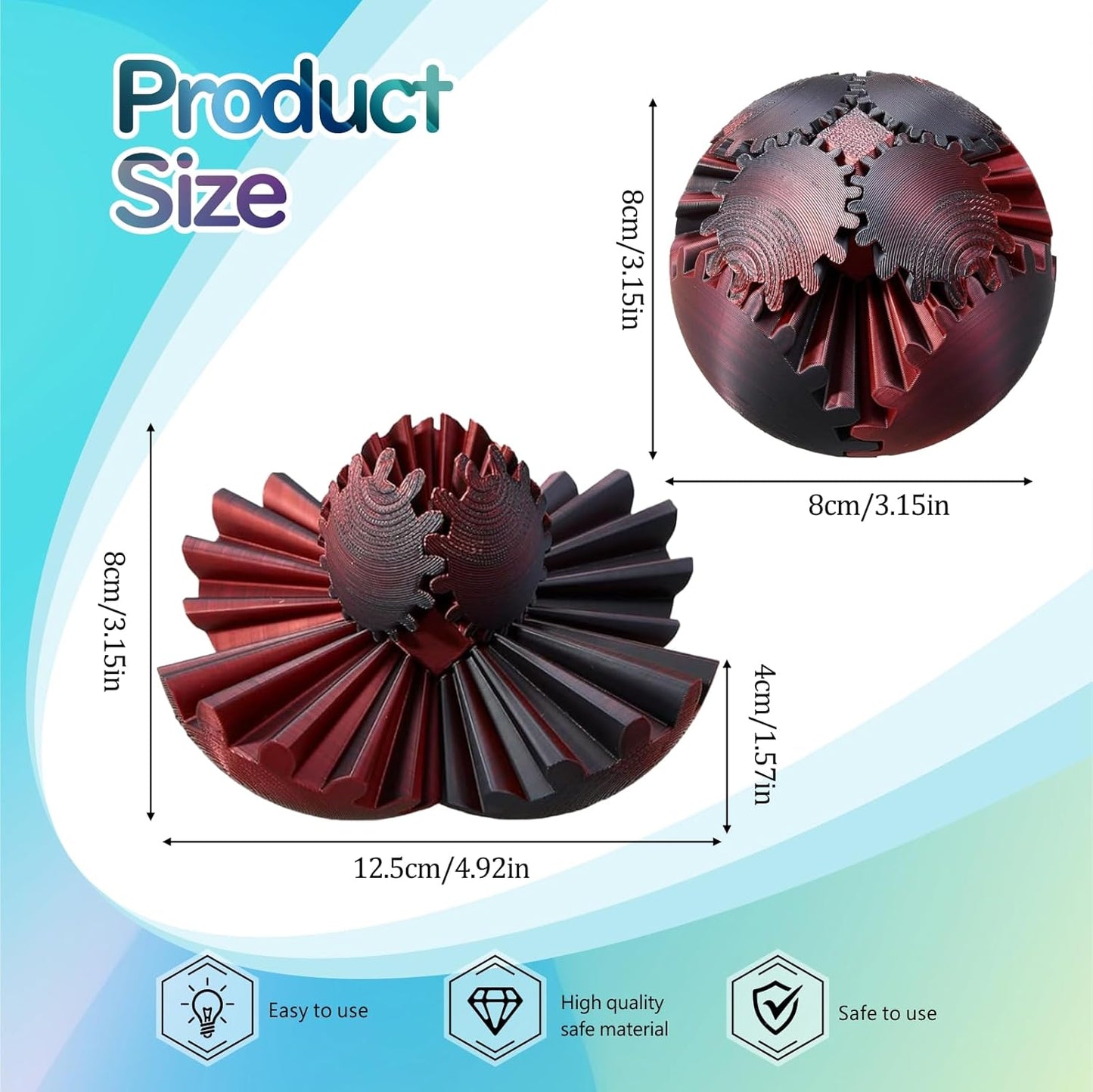 3D Printed Gear Ball Spin Ball Cube Fidget Toy, 2024 3D Printed Gear Sphere Cube Puzzle Birthday Gift, Stress and Anxiety Relaxing Fidget Toy, GearSphere Desk Toy (Black-red)
