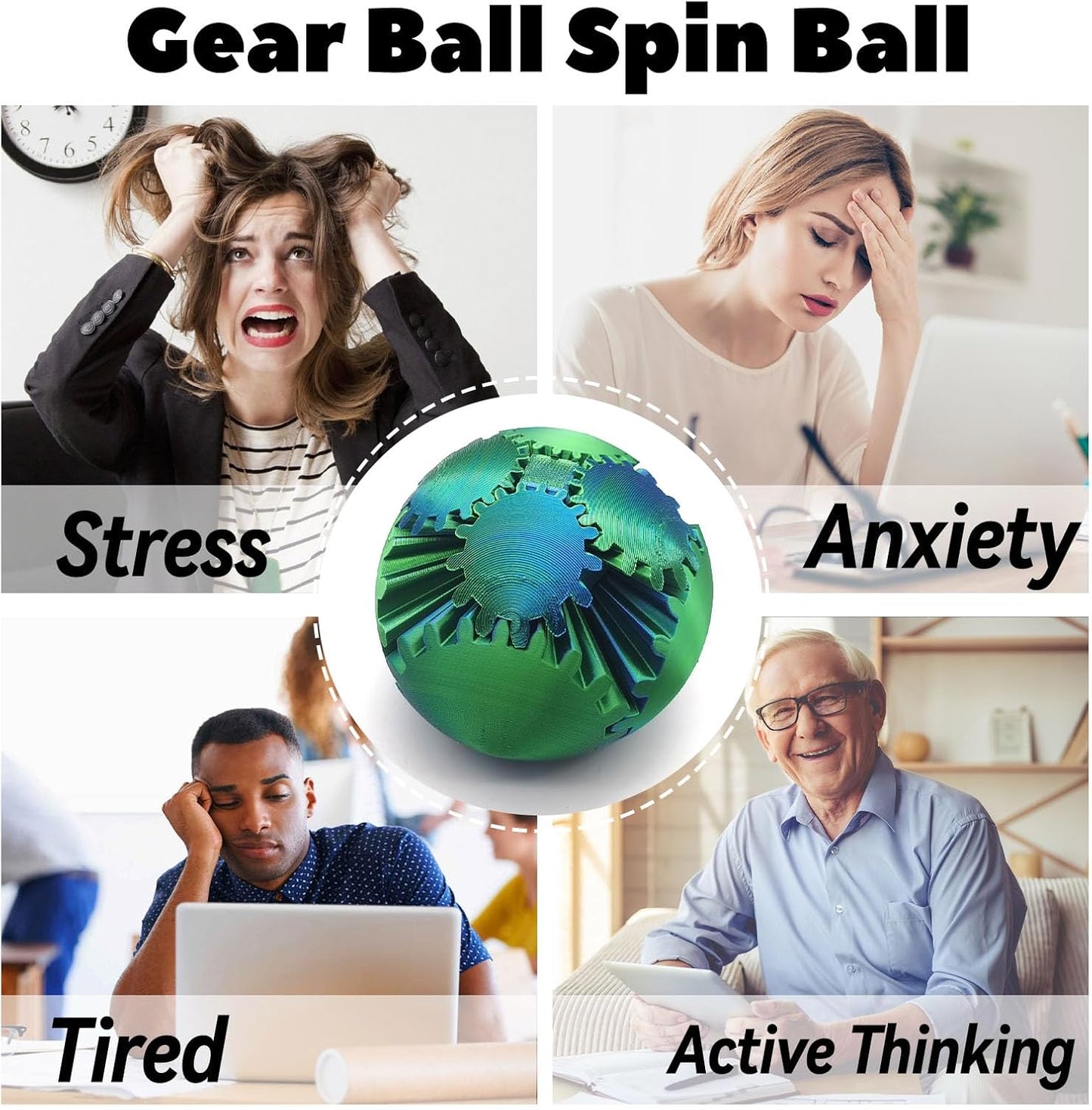 3D Printed Gear Ball Spin Ball, 4inch Large Gear Ball Fidget Toy, Gear Sphere Cube Puzzle, Gearball Fidget Desk Toy, Gearsphere Steampunk Whirling Wonder Fidget Stress Ball (Blue Green)