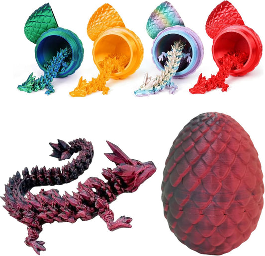 3D Printed Dragon Egg,Dragon Eggs with Dragon Inside,Crystal Dragon Fidget Toys,Full Articulated Dragon Dragon in Egg,Adults Fidget Toys for Autism ADHD(Black Red)