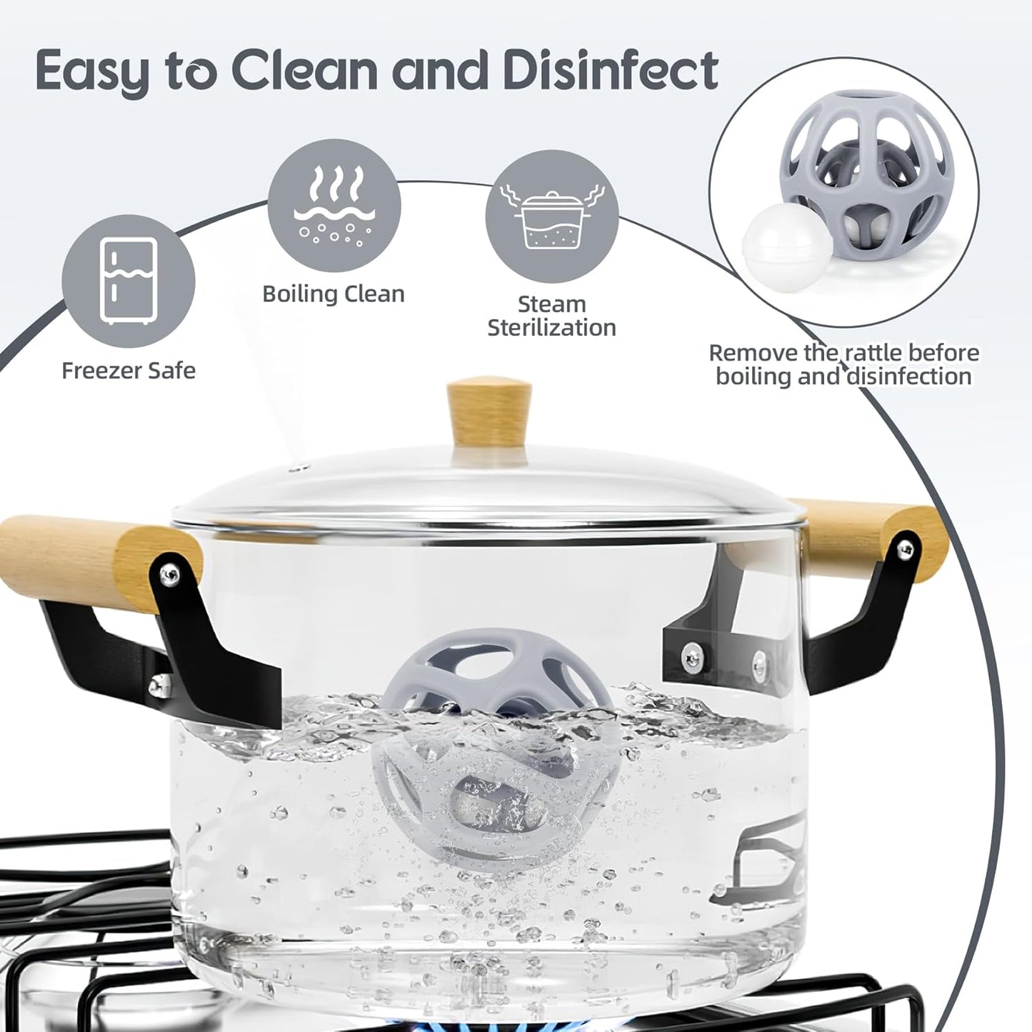 MCGMITT Baby Rattle Teething Toy, Easy Grasp Silicone Infant Ball, BPA Free Non-Toxic Soft Baby Sensory Ball Bath Toy, Motor Skills Toy, Montessori Early Educational Toy, Gift for Age Newborn and Up