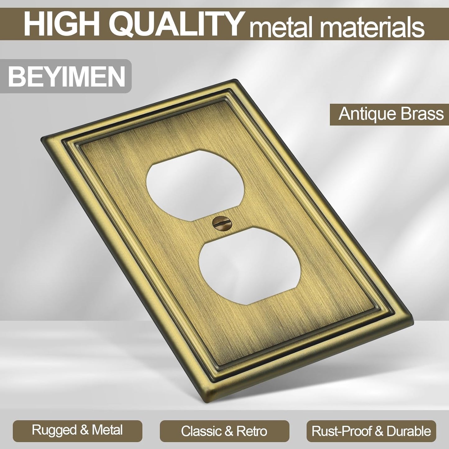 6 Pack Duplex Outlet Covers Wall Plates, Antique Brass Metal Electric Receptacle Cover, Classic Decorative Switch Plate and Outlet Cover, 1 Gang Wall Plate for Electrical Outlets