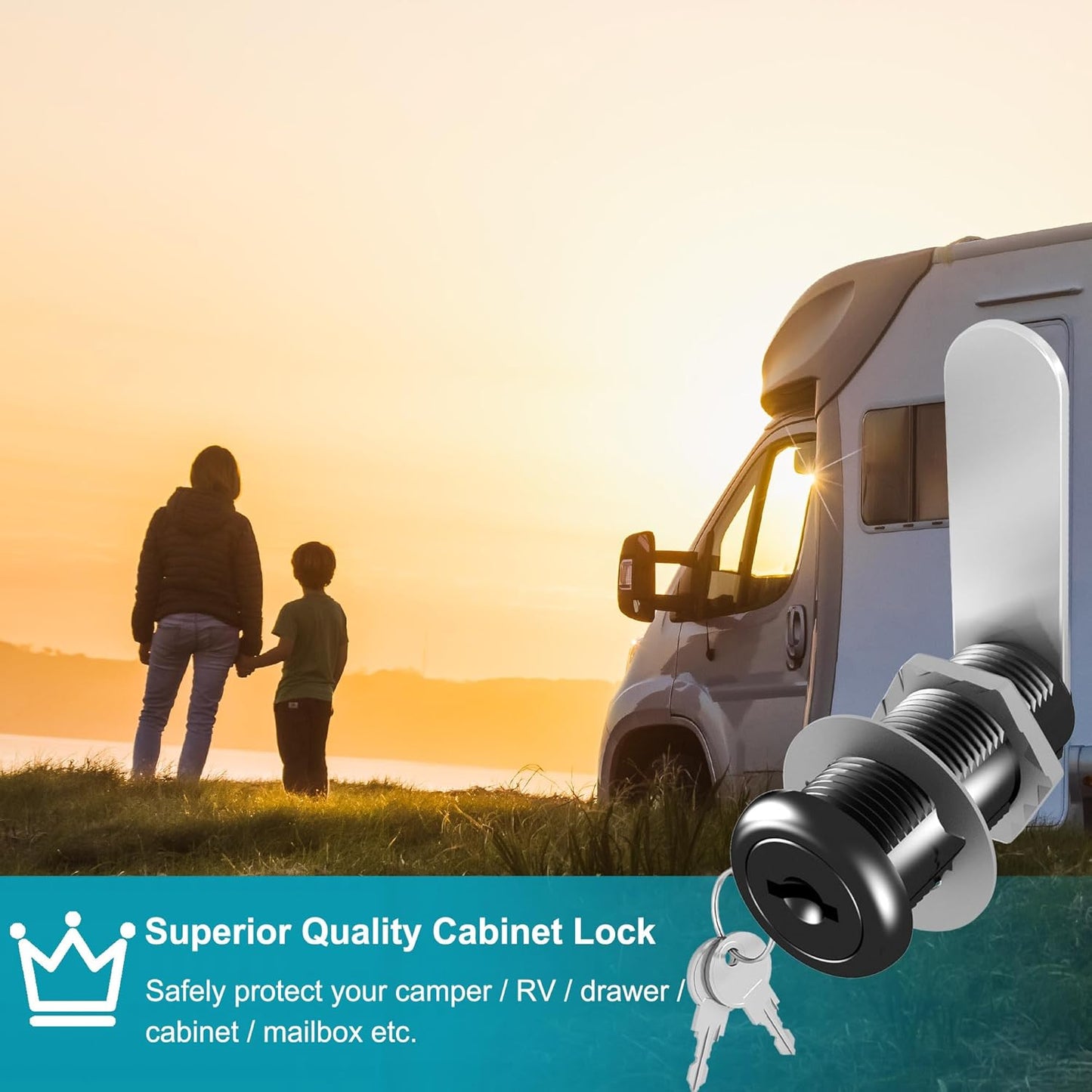 3 Pcs Black Cabinet Locks with Keys, 1-1/2" Cam Lock Keyed Alike, RV Cam Locks for Cabinets RV Storage Door, Cabinet and Drawer Lock with Keys, Zinc Alloy