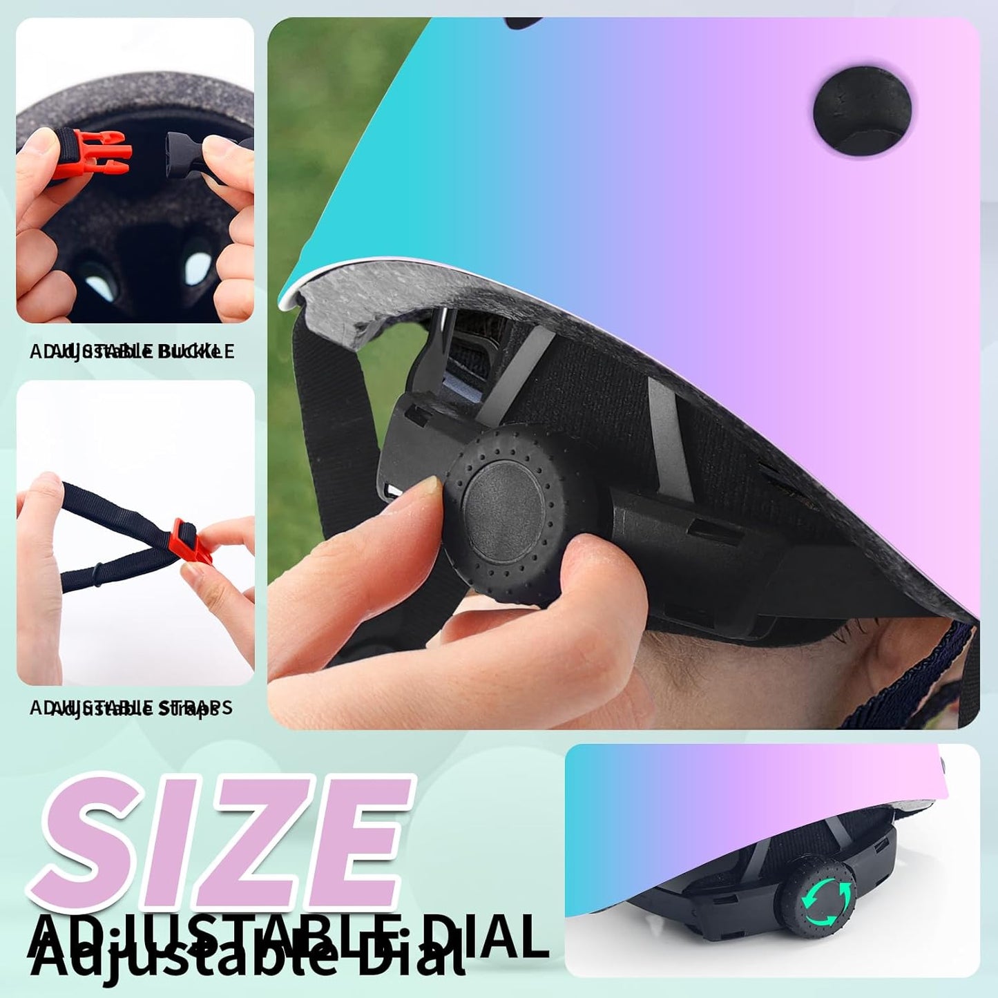 Adjustable Kids Bike Helmet with Knee & Elbow Pads Set, Color Gradient Design for Boys and Girls Aged 3-14+, for Skateboarding, Scooter, Roller & Inline Skating, Longboard