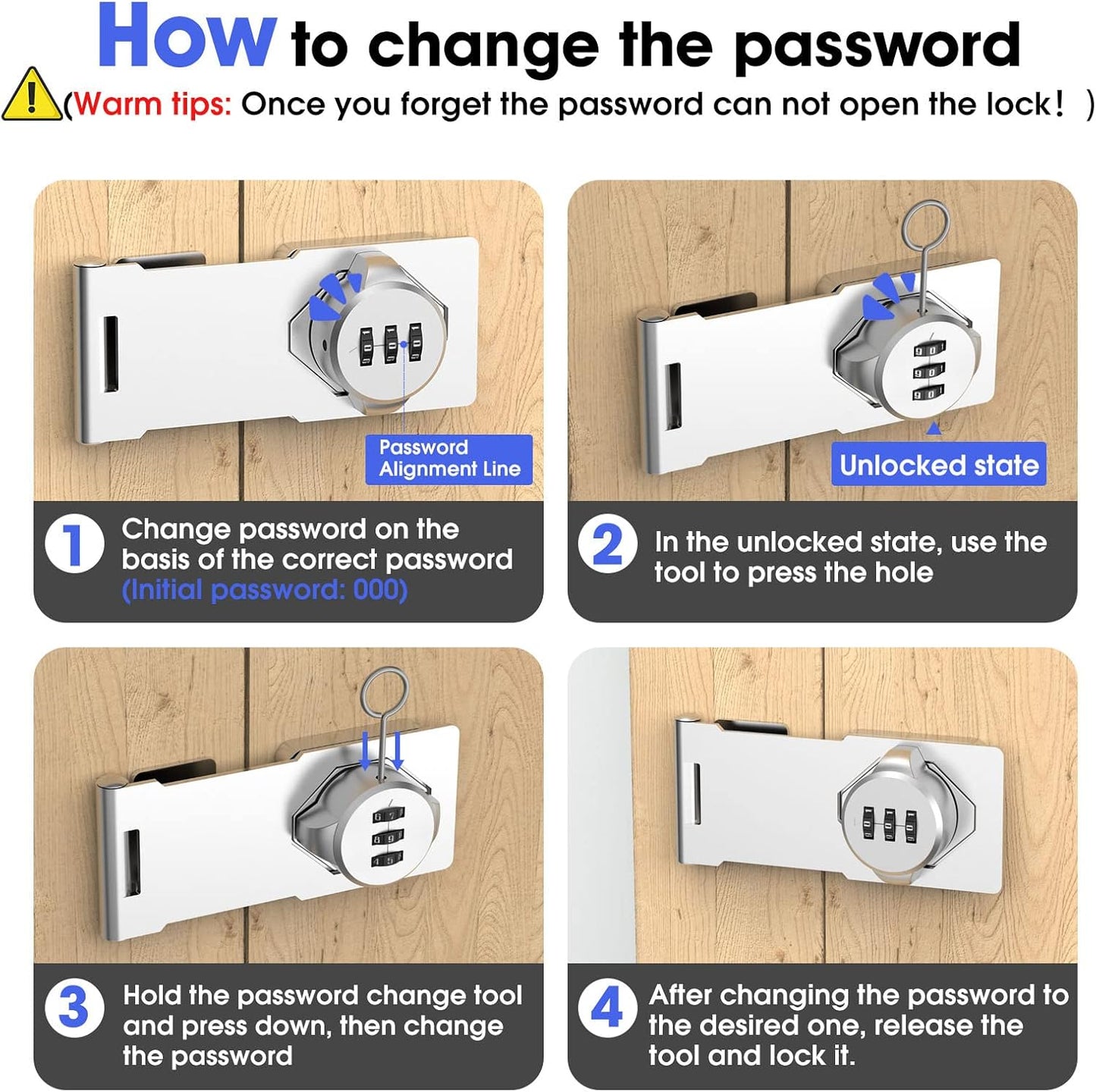 4 Packs Mechanical Password Rotary Hasp Locks, Cabinet Locks with Combination, Door Security Gate Locks for Small Doors, Cabinets, Barn Door, Bathroom, Outdoor, Closet, Fence