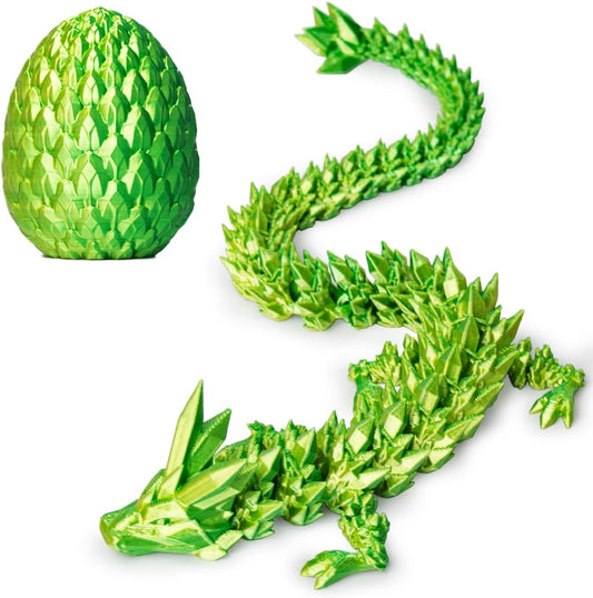 3D Prited Dragon,3D Printed Dragon in Egg, Home Office Decor Executive Desk Toys， Fidget Toys for Adults and Kids (Green)