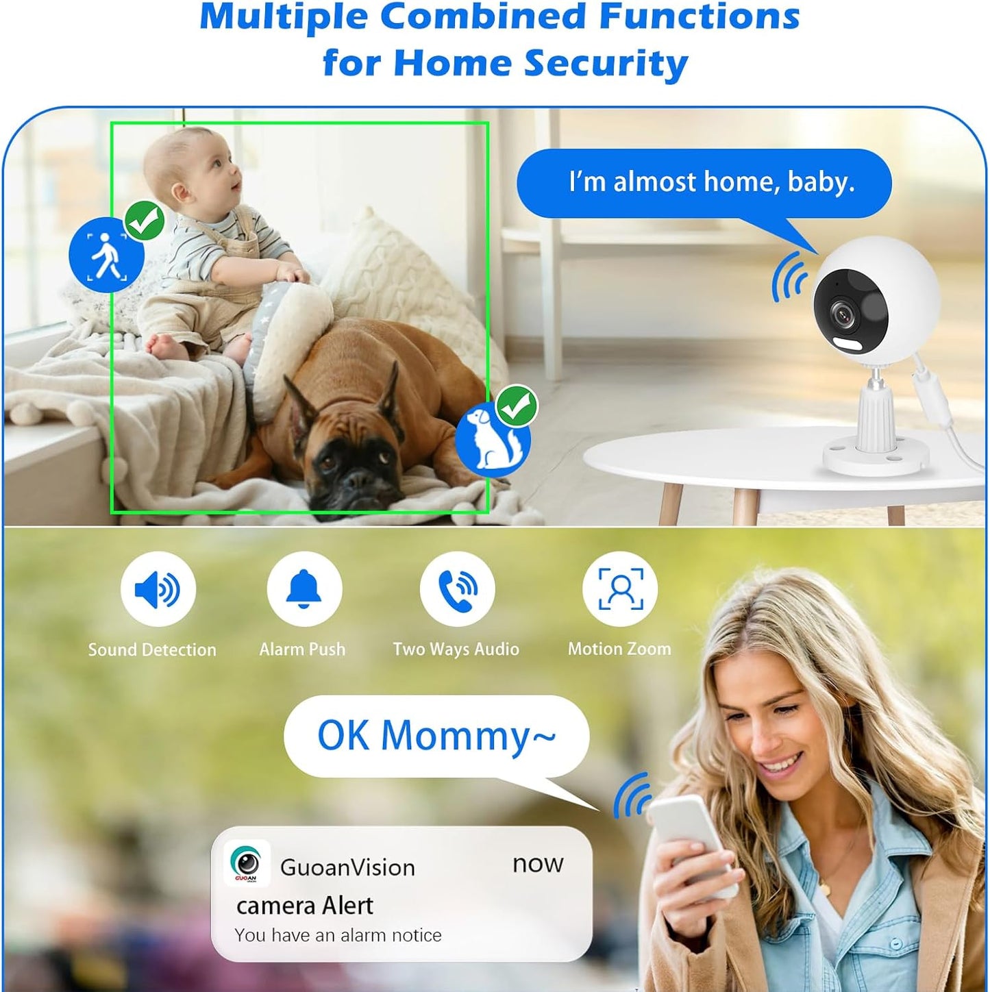5G/2.4G Outdoor/Indoor Security Camera,1080P Baby/Elder/Dog/Pet Camera with Phone App, WiFi Baby Monitor, Motion Detection, Alarm Siren, Night Vision, IP66 Waterproof, Two-Way Talk, SD/Cloud