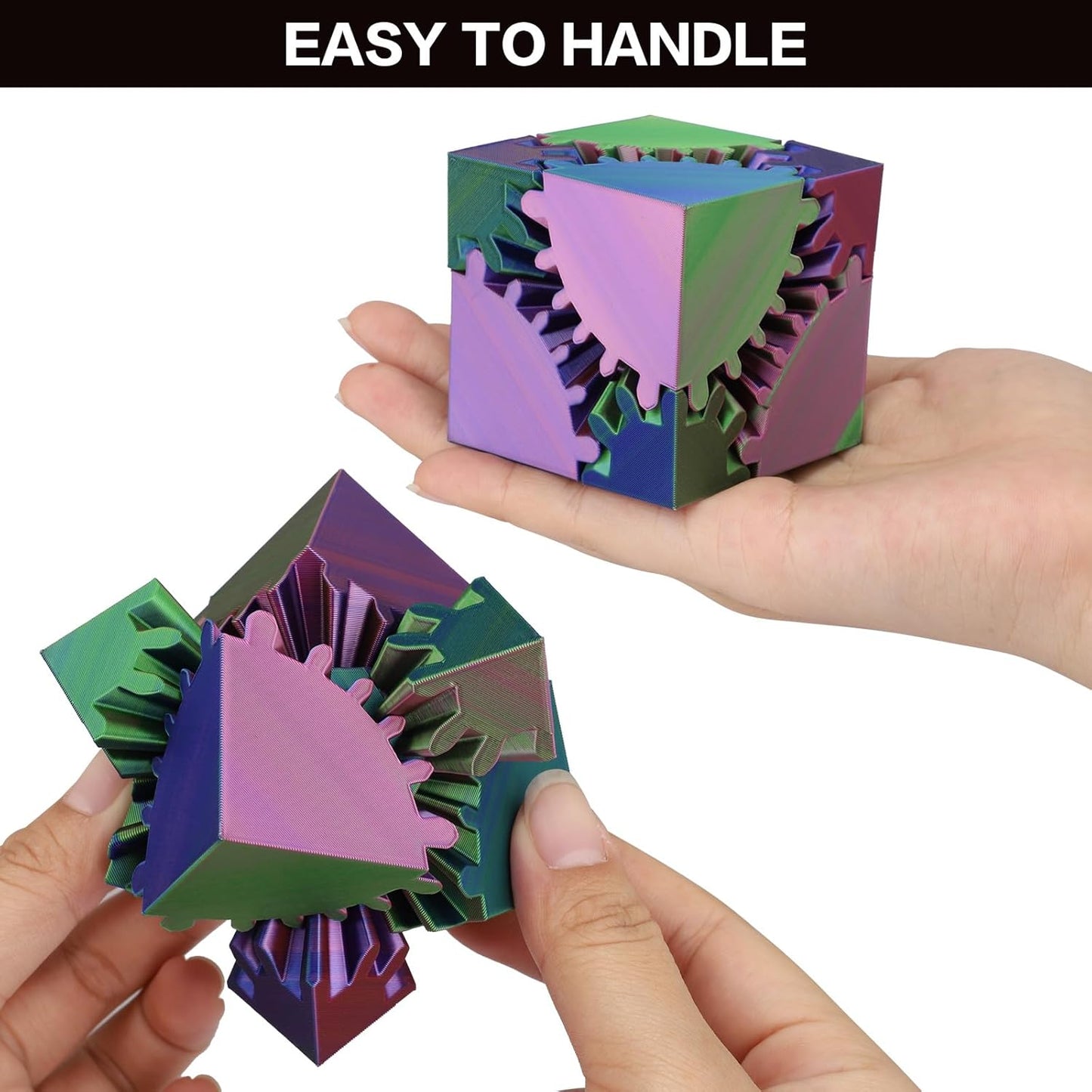 3D Printed Fidget Gear Cube - 3D Printed Cube Fidget Toy Gear, Fidget Toy, Cube Stress Anxiety Relief Toys, Relaxing Hand-Held Adults Desk Toy, for Families and Offices to Relieve Stress