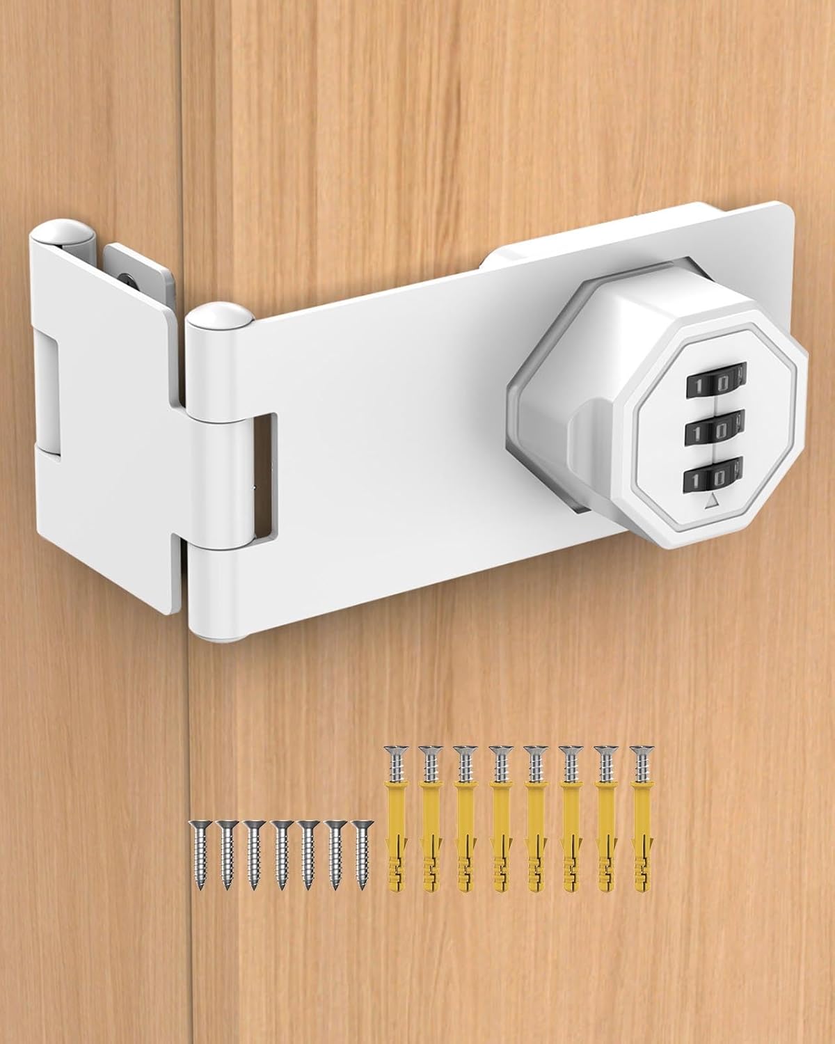 90 Degree Cabinet Combination Door Lock Latch, Zinc Alloy Password Rotary Hasp Lock, Keyless Folding Latches for Office File Cabinet, Drawers, Cupboard, Small Doors, Locker (1, White)