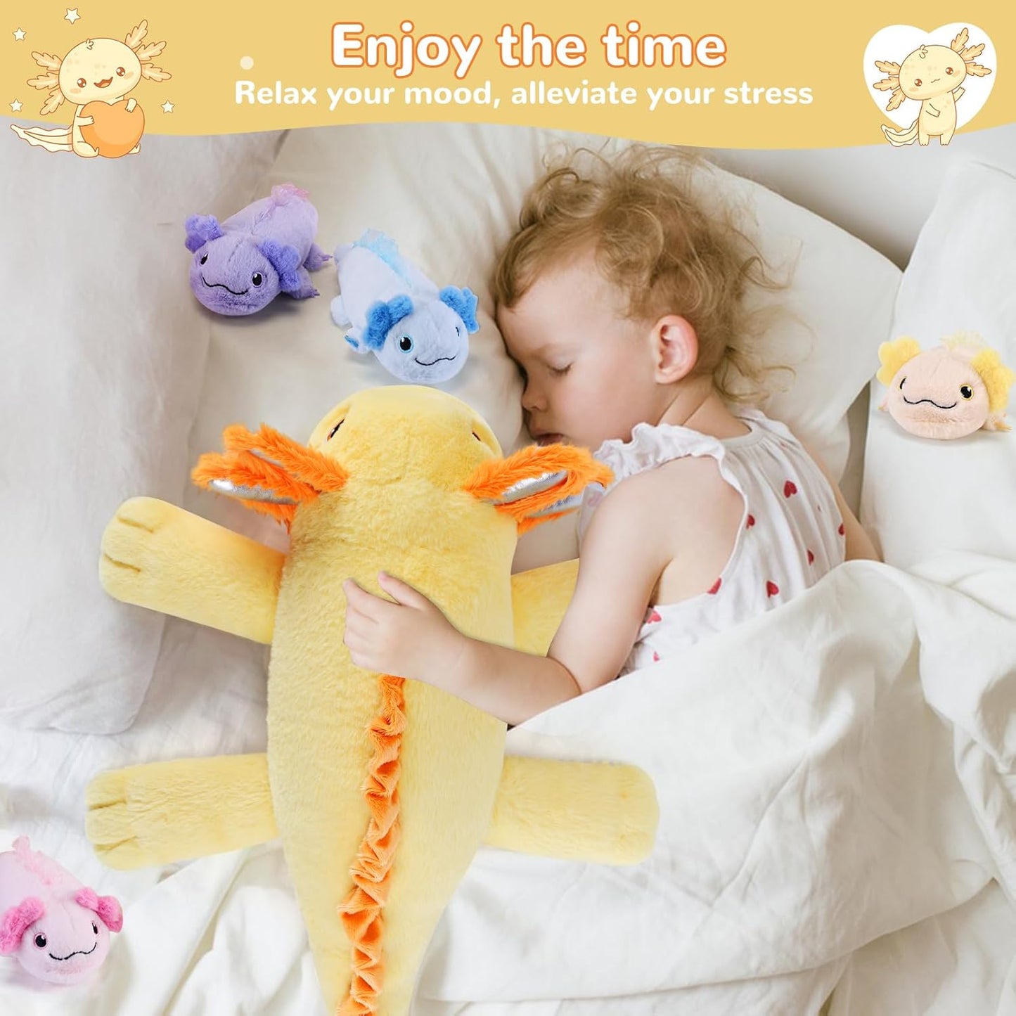 5 Pieces Axolotl Stuffed Animals with Babies Inside Belly - 1 Mommy Stuffed Axolotl with 4 babies - Yellow Axolotls Plush Toy for Kid Age 3-8, Gift Ideal for Christmas, Valentine's, Birthday