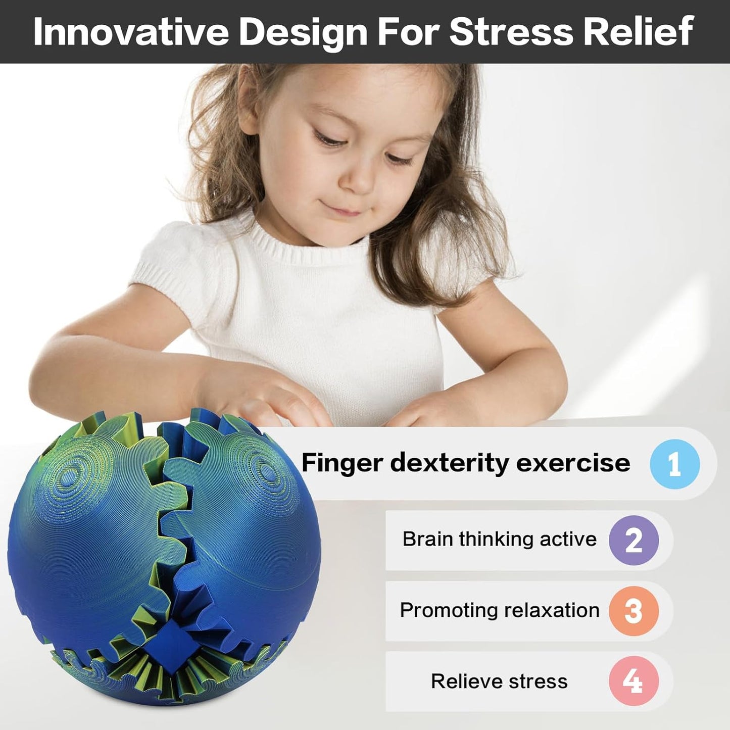 4-inch Larger 3D Printed Gear Ball - Marvellous Design Gear Sphere, Already Assembled 360° Rotatable Gearsphere, Steampunk Whirling Wonder Fidget for Stress and Anxiety Relief (Blue Purple)