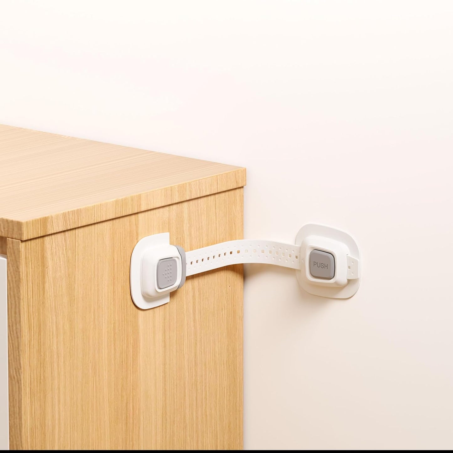 No Drill Furniture Anchor, Anti-tip and Adjustable Strap for Baby Proofing, 3M Adhesive Multi-Purpose for Furniture, Secure to Playroom (4 Pack)