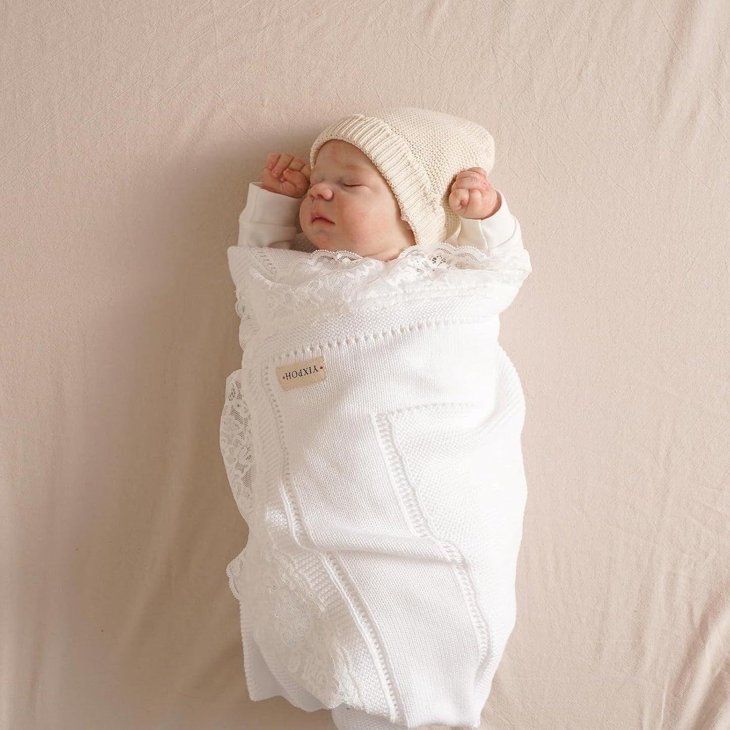 100% Organic Cotton Baby Blanket Knitted Softer Receiving Swaddle Warm Cozy Cuddle Crib Blanket for Newborns Infants Toddlers Boy and Girls White