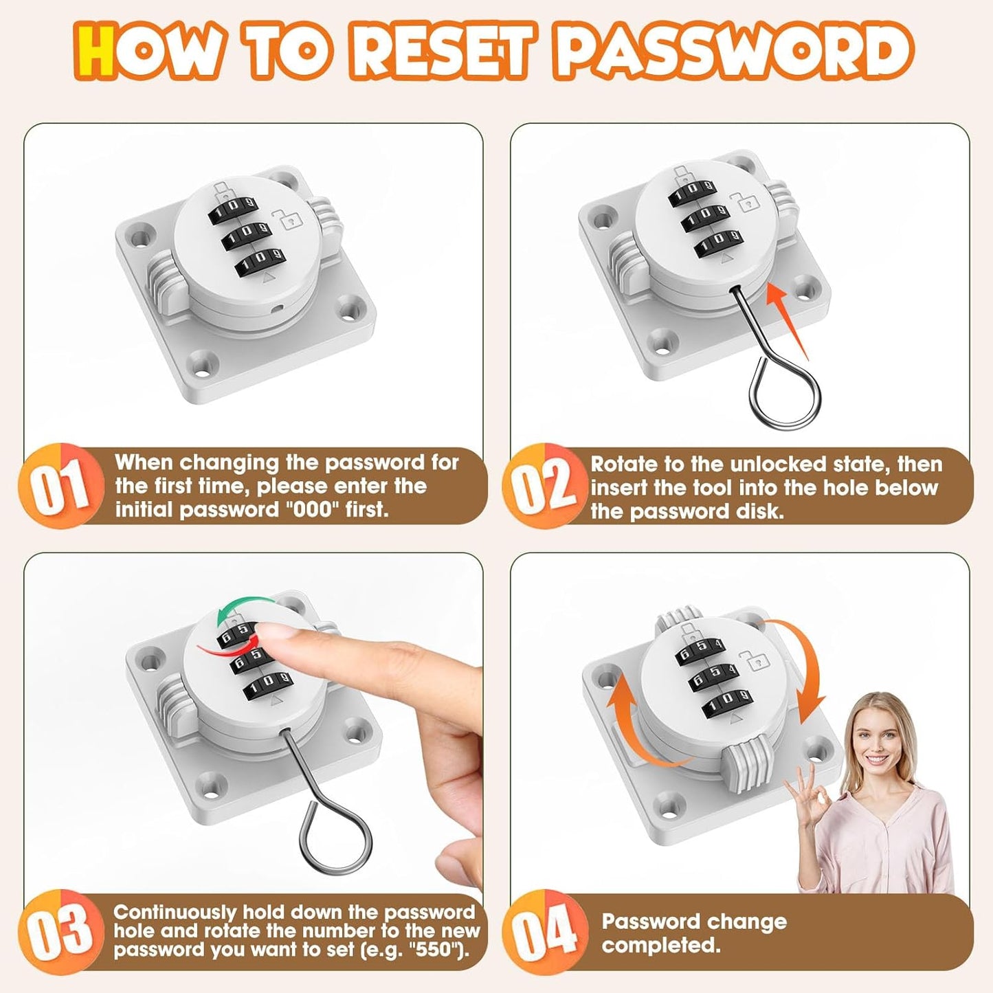 3-Digit Combination Cabinet Lock, 4.5" Keyless Safety Drawer Lock for Lockers, Small Doors, Closets, Storage, Office (1, White)