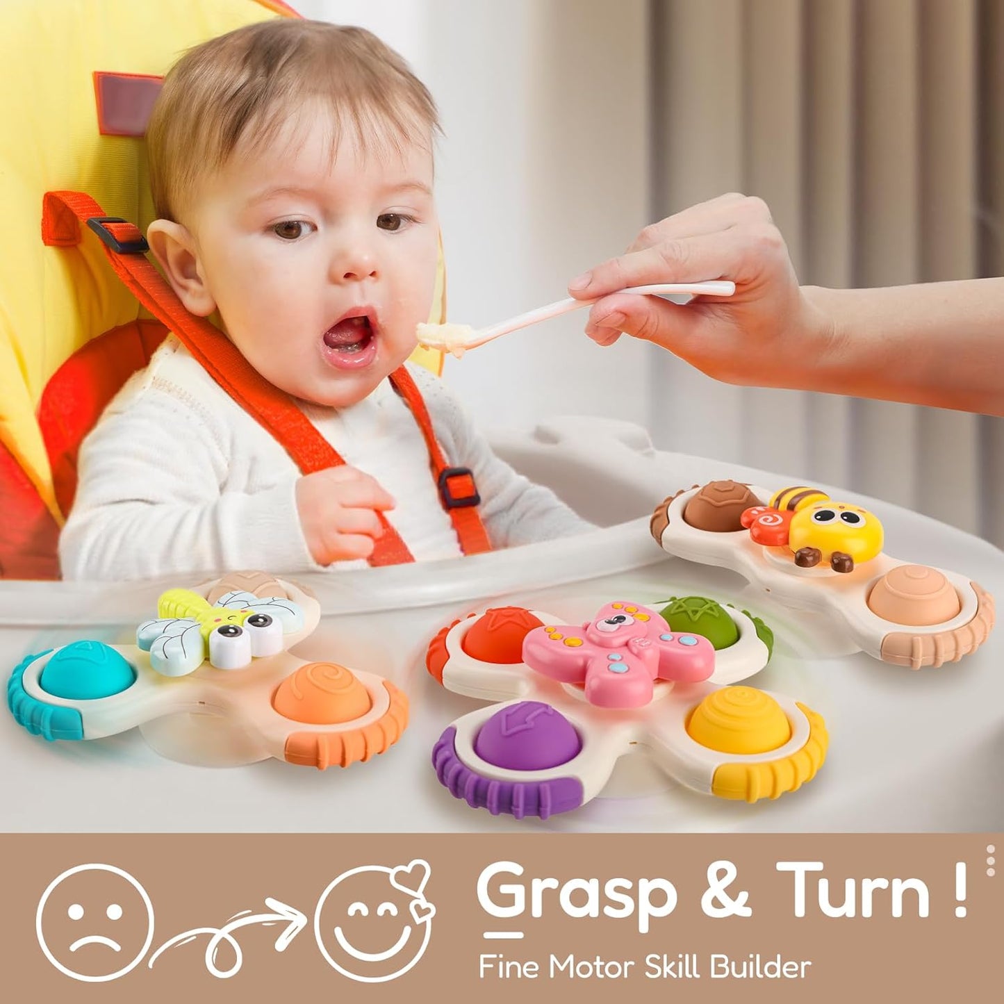 ALASOU 3PCS Pop Suction Cup Spinner Toys for 1 Year Old Boy Girl|Novelty Spinning Tops Toddler Toys Age 1-2|Sensory Baby Bath Toy for Toddlers 1-3|12 18 Months Boy Birthday Gift for Infant