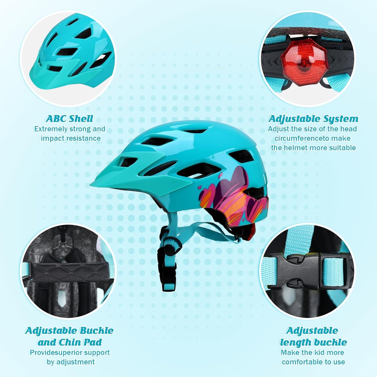 Adjustable Toddler Helmet, Kids Bike Helmets for Boys Girls 3-5/4-6/5-8 Years, Protective Gear Set for Bicycling/Skateboarding/Rollerblading/Scootering