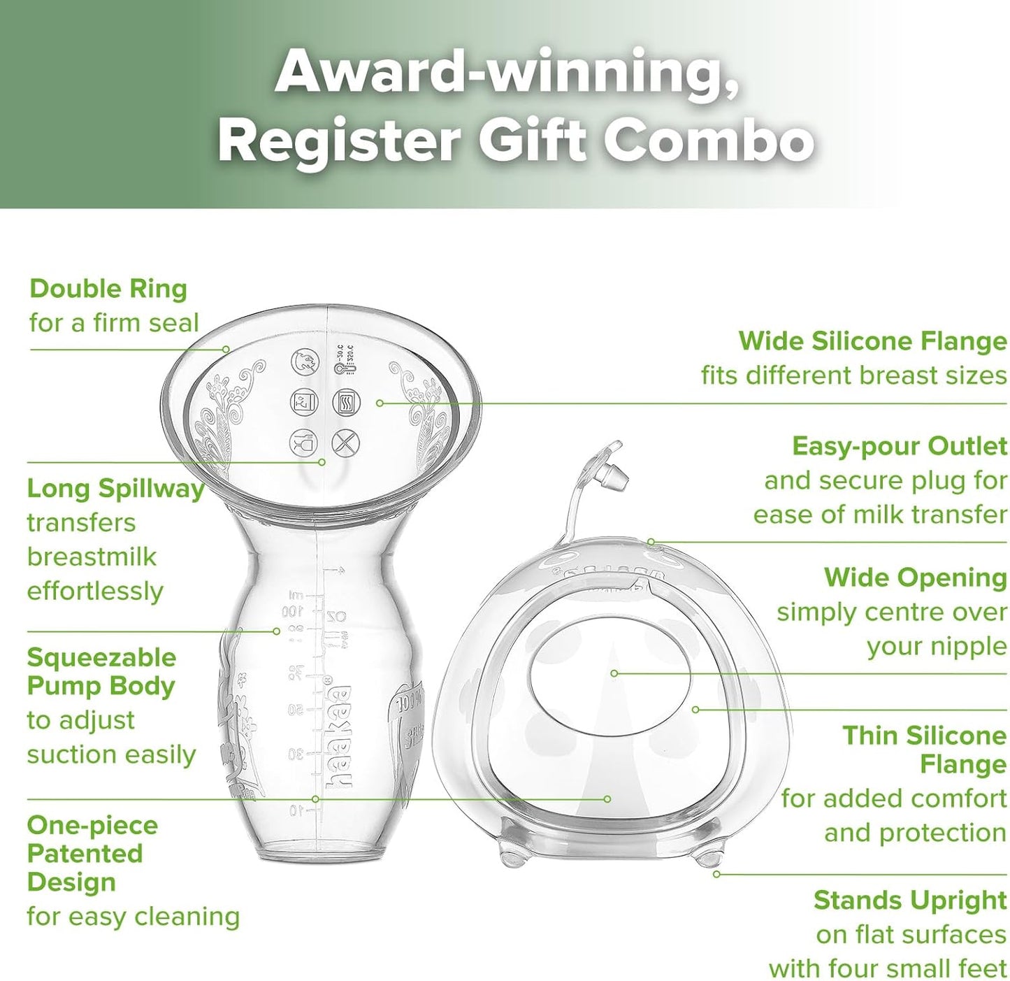 haakaa Manual Breast Pump for Breastfeeding 4oz/100ml and Ladybug Milk Collector 2.5oz/75ml Combo, Food-Grade Silicone