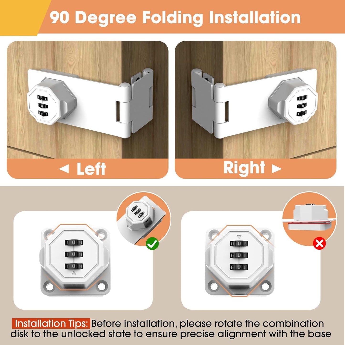90 Degree Cabinet Locks with Combination, Mechanical Folding Door Latch, Keyless Password Rotary Hasp Latch Lock for Office File Cabinet, Drawers, Locker, Small Door, Cupboard (1, White)