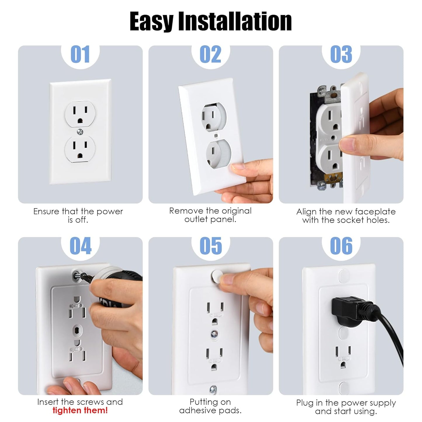 Nearockle 6 Pack Self-Closing Outlet Covers, 2024 Upgraded Built-in Hidden Slider & No-Pull-Out Wall Plug Covers Fit Decora, Duplex Wall Socket, Child Safety Baby Proofing (White)