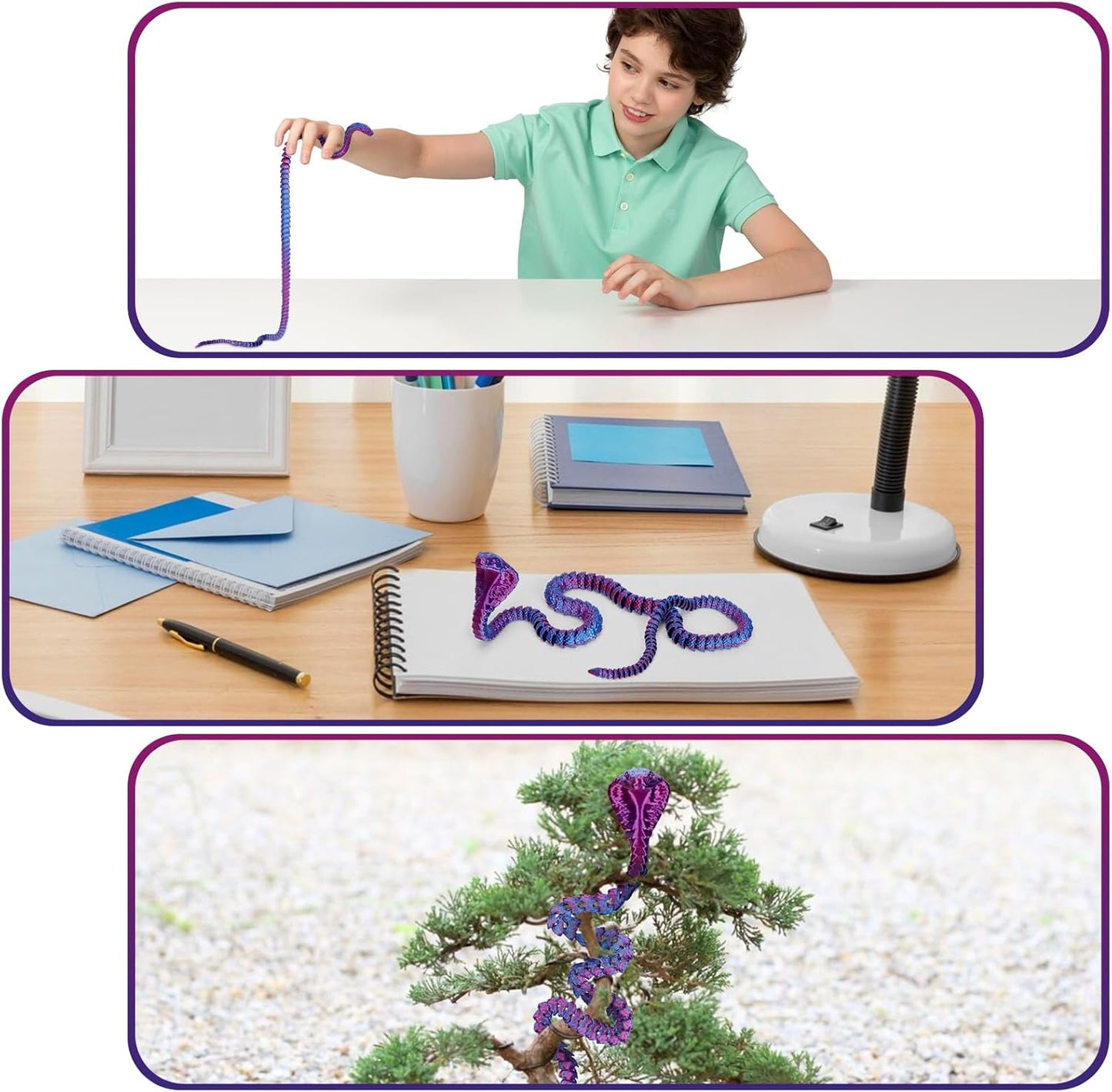 3D Printed Snake 3D Printed Animals 26in Printed Cobra Fidget Toys for Adults 3D Printed Articulated Cobra Flexiable Crystal Snake Toys for Home Office Decor