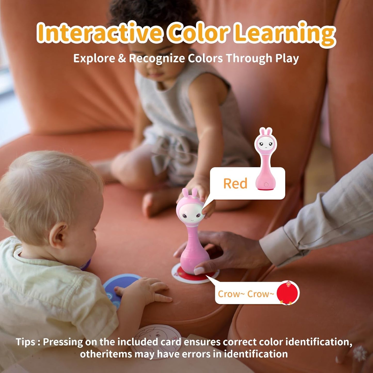 alilo Smarty Bunny Baby Rattle Musical Light Up Toys, Infants Newborns Baby Toys 0-3-6-12-18-24 Months,1 Year Old Boy Girl Gifts, 4 Music Modes and Color Recognition Function with 9 Color Card