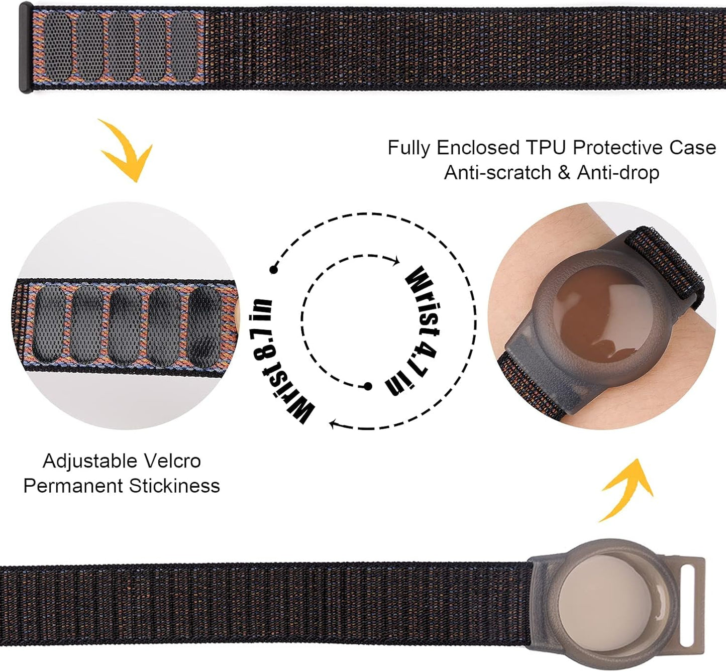 AirTag Bracelet for Kids, Apple Air Tag Protective Cover with Nylon Wristband, Anti Lost GPS Trackers Case Cover Elastic Watch Band for Toddlers Girls Boys Elders (Black)