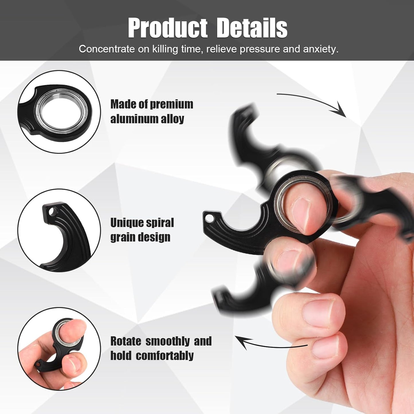 2pcs Key Chain Spinner Fidget Toy, Portable Finger Spinning Keychain with 2pcs Key Ring Funny Key Holder Toys for Adults Teens Finger Exercising (Black)