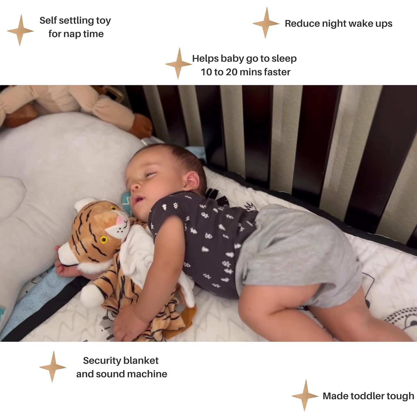 4-in-1 Sound Machine, Baby Lovey, Blanket - White Noise & Lullaby Plush Tiger - Calms & Reduces Wakeups, Helps Toddler Sleep Longer - Proven Sleep Aid -Musical BPA-Free, Machine Washable Newborn Gift