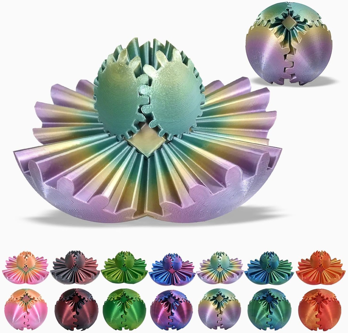 3D Printed Gear Ball, Gear Sphere Fidget Toy Stress Relif Toy for ADHD, Anxiety Relaxing Toy for Adults at Work/Study/Travel, Candy Color