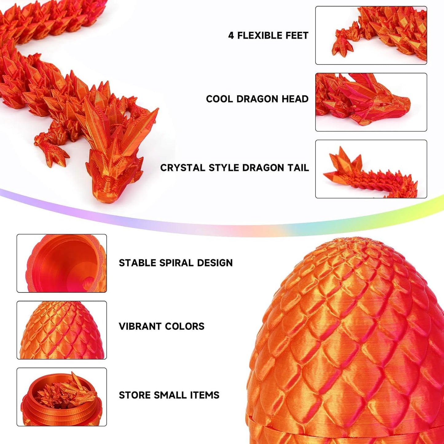 3D Printed Dragon Egg, Dragon Eggs with Dragon Inside, Crystal Articulated Dragon, Mystery Dragon Egg Fidget Toy, 3D Dragon Eggs Surprise Fidget Toy (Laser Red)