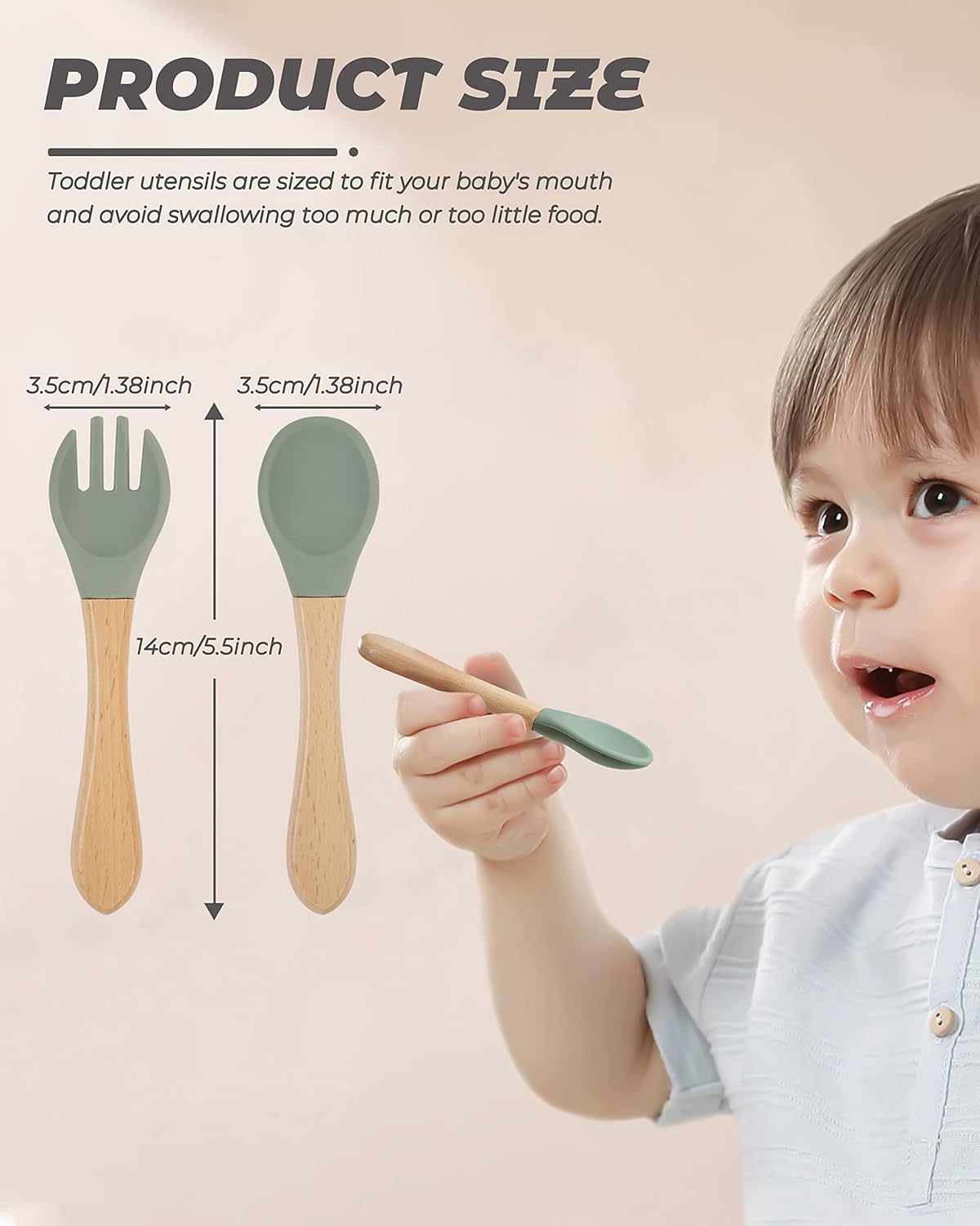 10 pcs Baby Spoons and Forks, First Stage Baby Led Weaning Spoons, Chewable Baby Utensils for Self-Feeding, Bamboo and Silicone Baby Utensils, Kids Utensils for Over 6 Months Babies