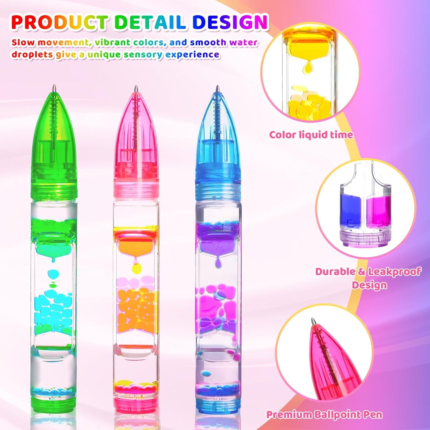 5PCS Liquid Pens Easter Basket Stuffers for Kids, Liquid Motion Bubble Fun Cool Pens Autism ADHD Anxiety Stress Relief Tools Quiet Fidget Sensory Autistic Toys Desk Toys Gift for Boys Girls