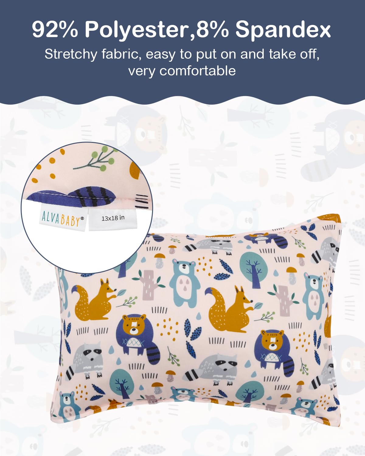 ALVABABY Toddler Pillowcases Stretchy Soft Kids Pillow Cover 2 Pack Fit 13"x 18" or 12"x16" Envelope for Girl Boy Sleepy Travel 2TPE25A