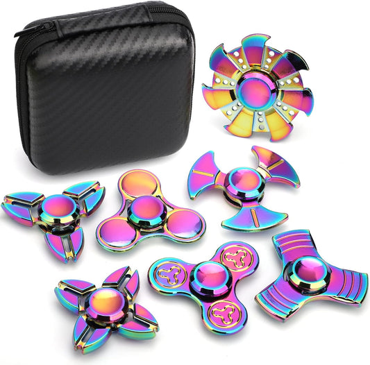 7 Pack Rainbow Fidget Spinners Pack Stress Relief Toys for Kids Adults, Finger Hand Spinner Metal Fidget Bulk Set Desk Toy for Anti-Anxiety Focus, Cool Small Gadget Novelty Gifts Party Favor