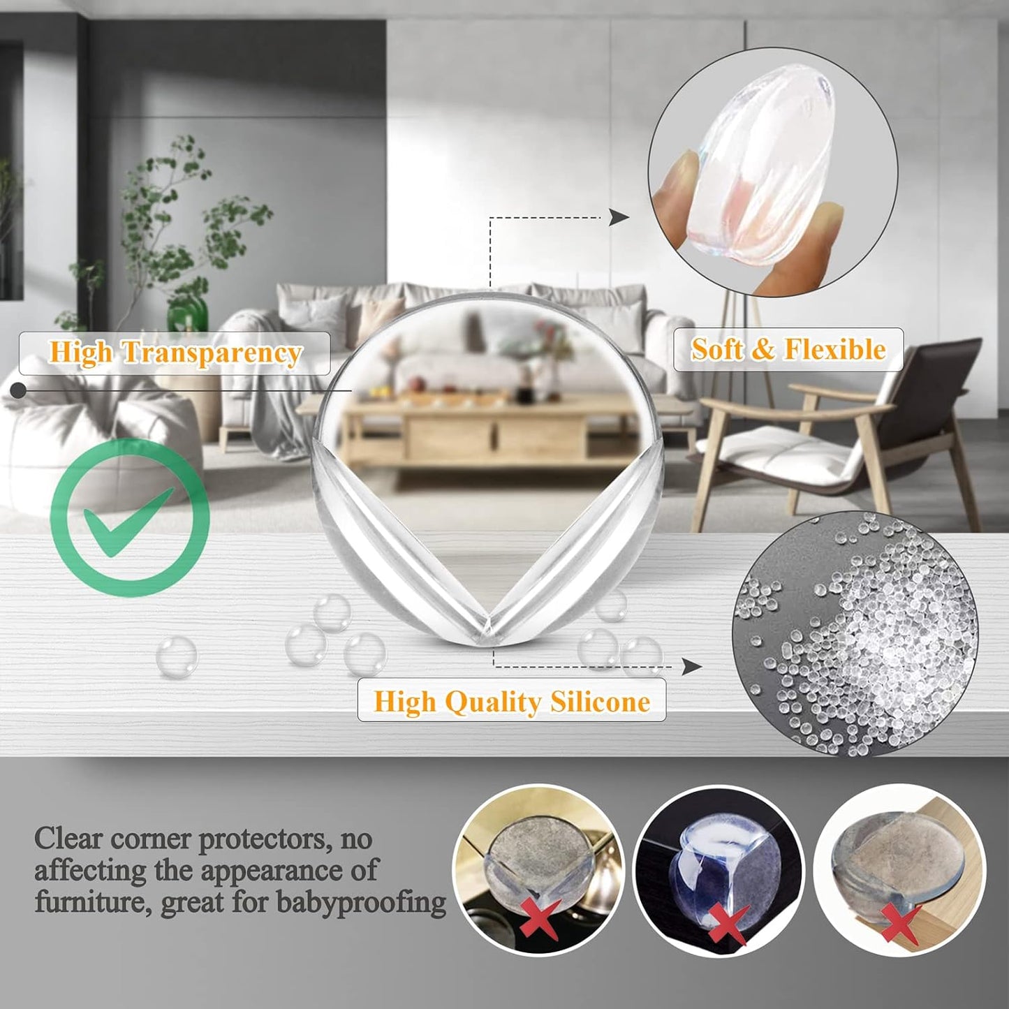 20 Pack Corner Protector Baby Proofing Safety Corner Guards for Furniture Clear Edge Protectors Bumper Child Proof Large Silicone Corner Covers Cushion for Table Desk Fireplace Against Sharp Corner